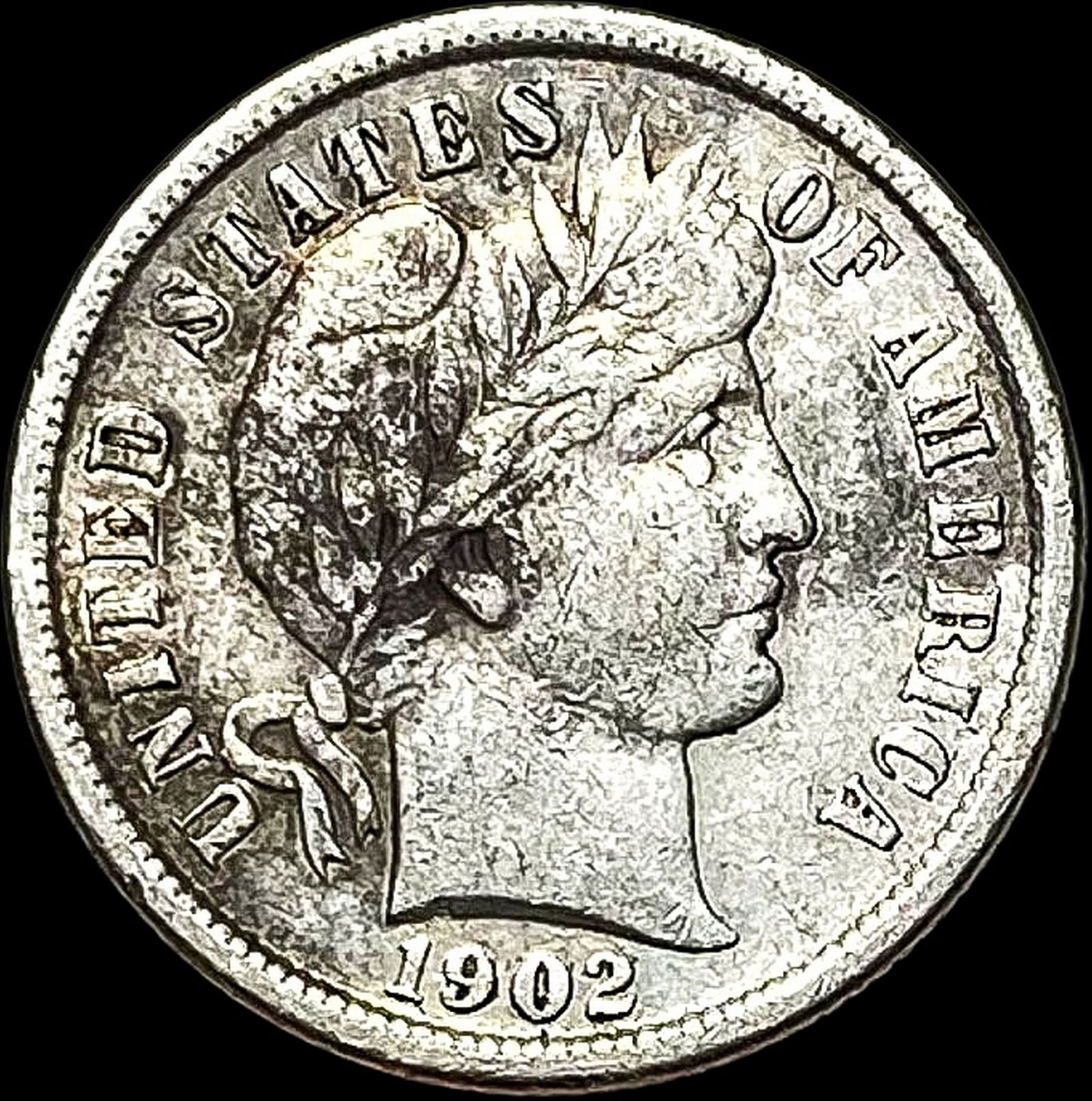 1902-S Silver Barber Dime NEARLY UNCIRCULATED (1 of 2)