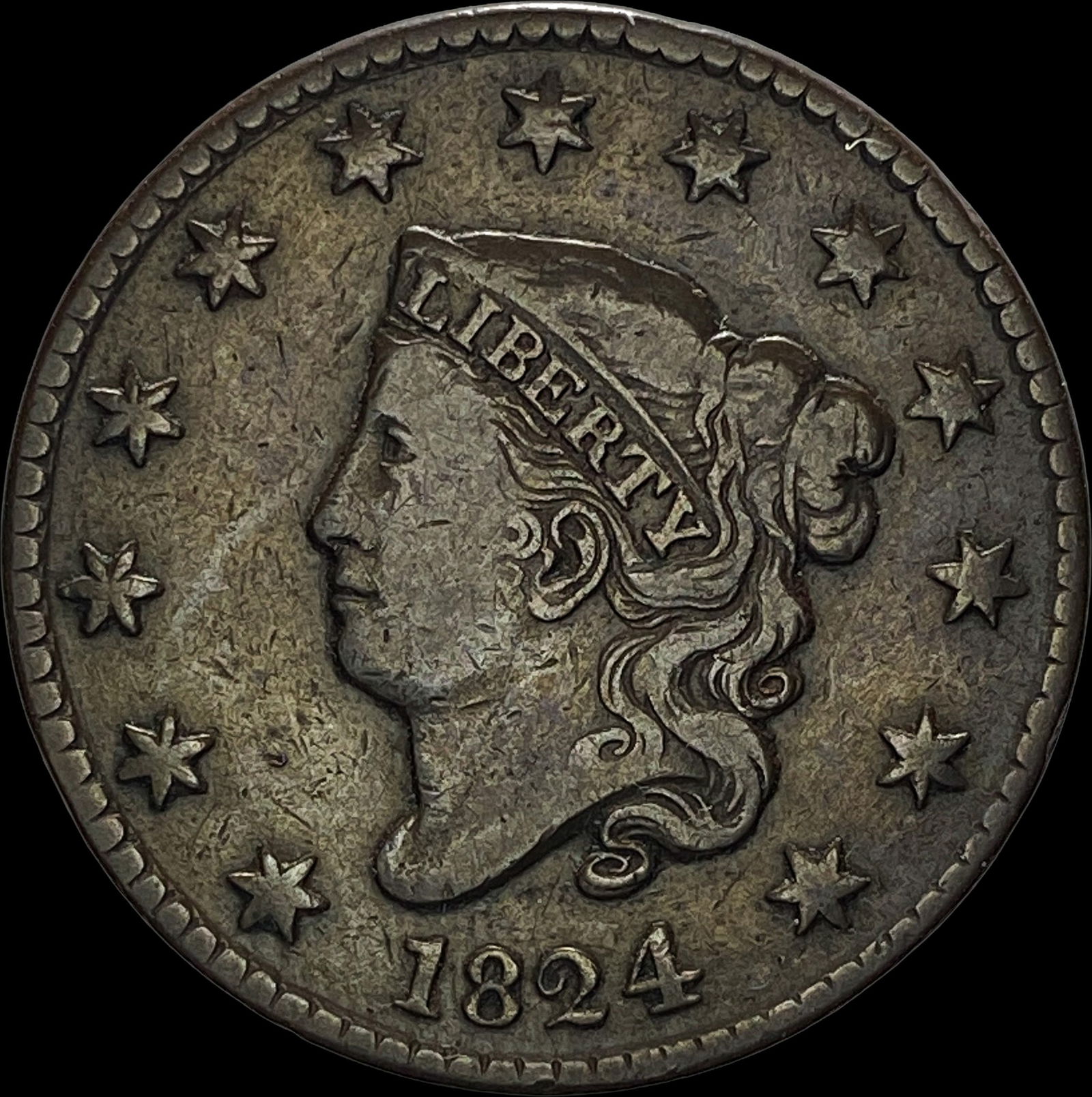 1824 Coronet Head Large Cent LIGHTLY  CIRCULATED (1 of 2)