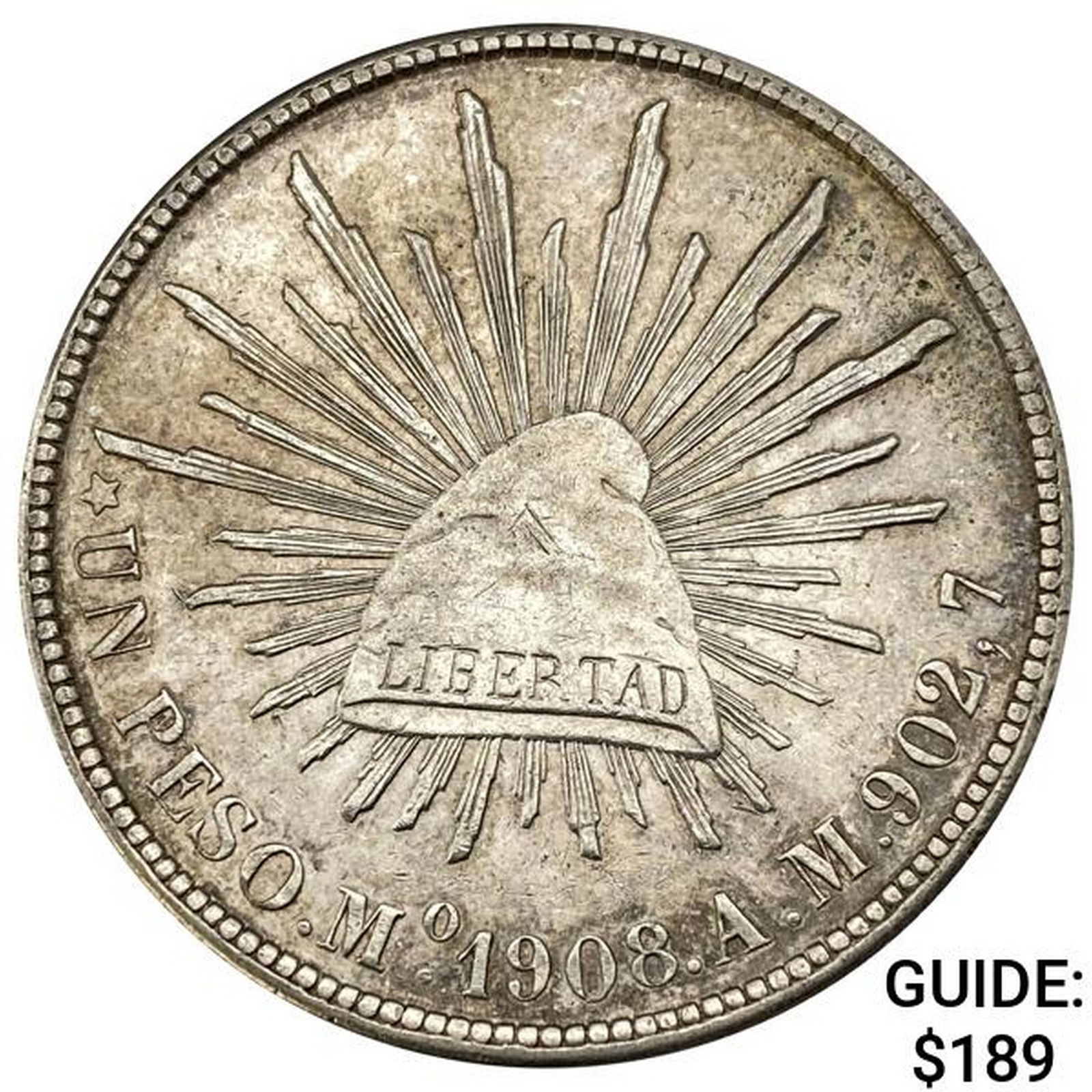 1908Mo AM Mexico Silver Peso CHOICE AU (1 of 2)