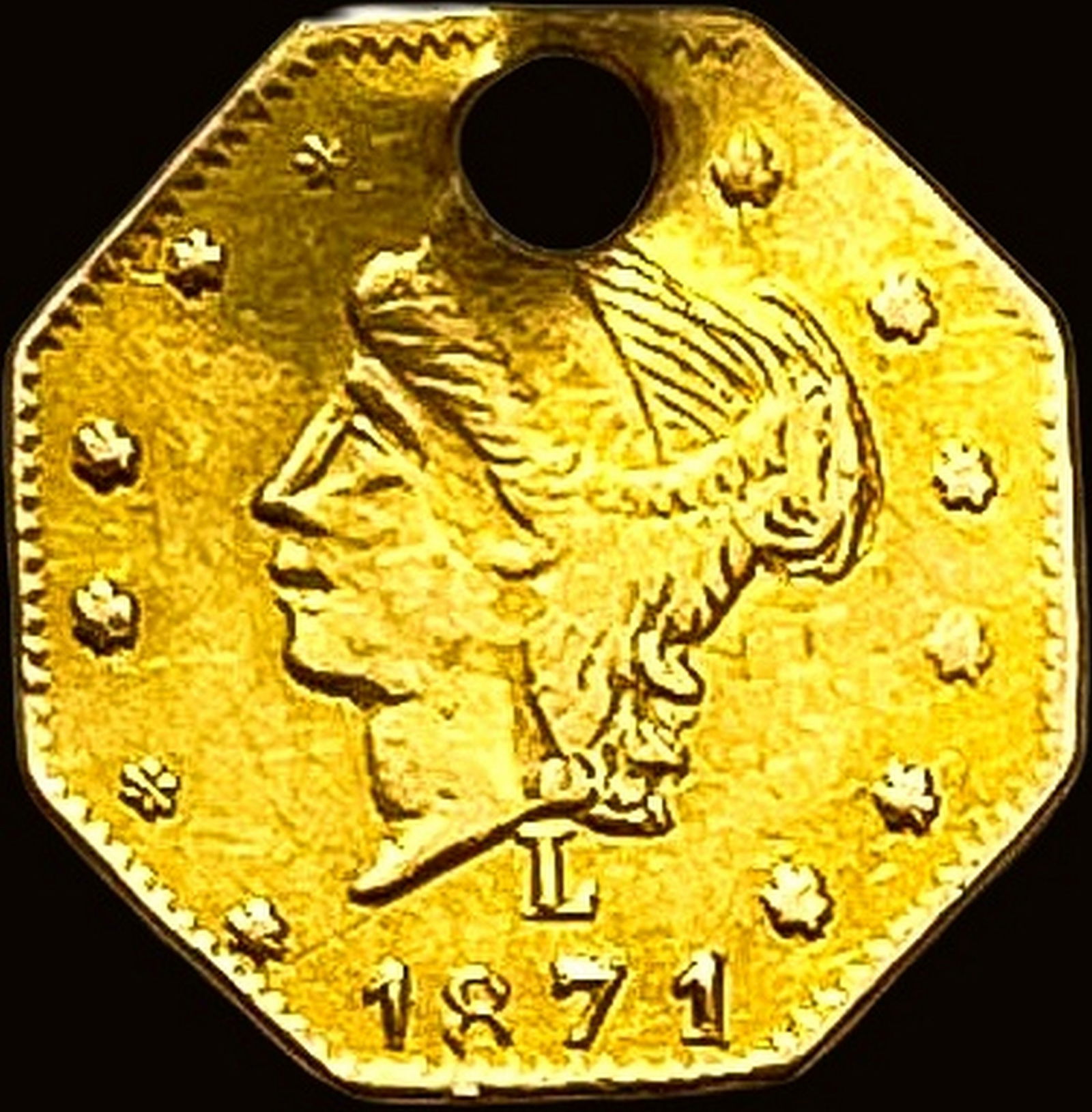 1871 California Gold 1/4 Dollar Token HIGH  GRADE (1 of 2)