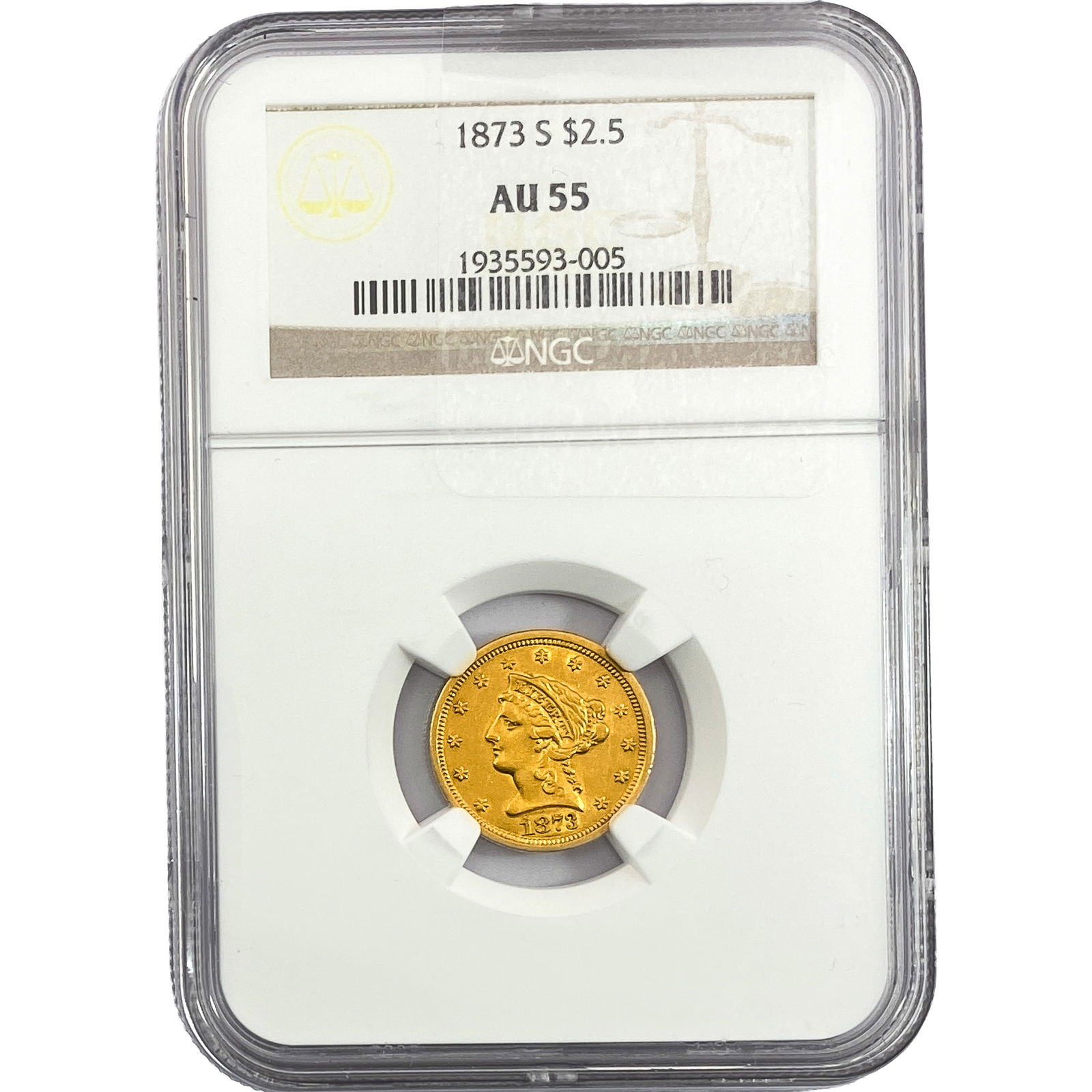 1873 $2.50 Gold Quarter Eagle NGC AU55 (1 of 2)