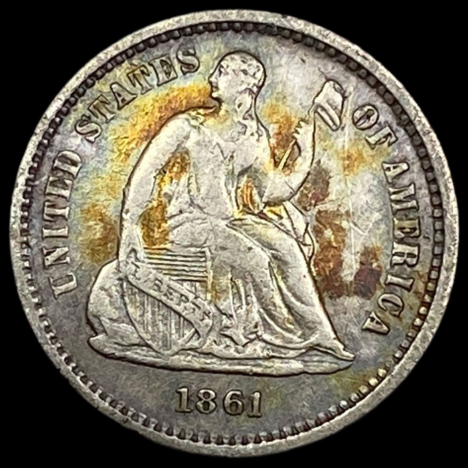 1861 Seated Liberty Half Dime NEARLY UNCIRCULATED (1 of 2)