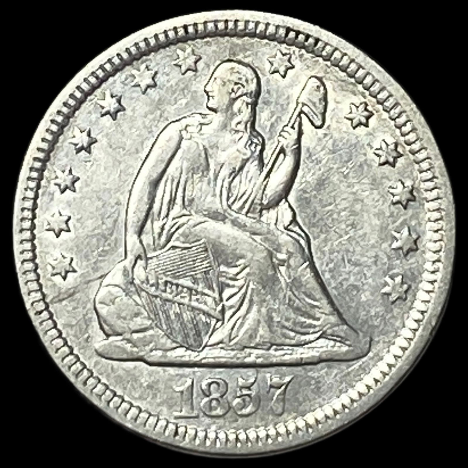 1857 Silver Seated Liberty Quarter NEARLY UNCIRCULATED (1 of 2)