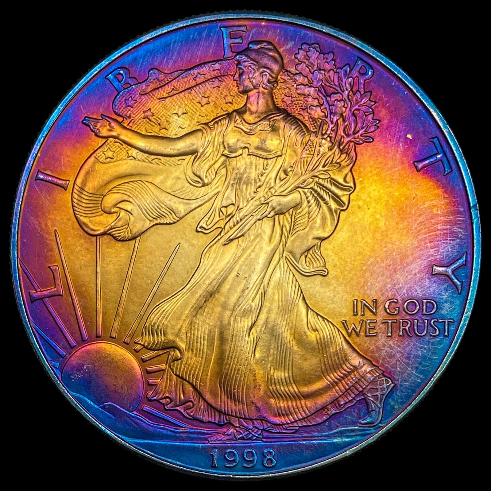 1998 Toned Silver American Eagle $1 SUPERB GEM BU (1 of 2)