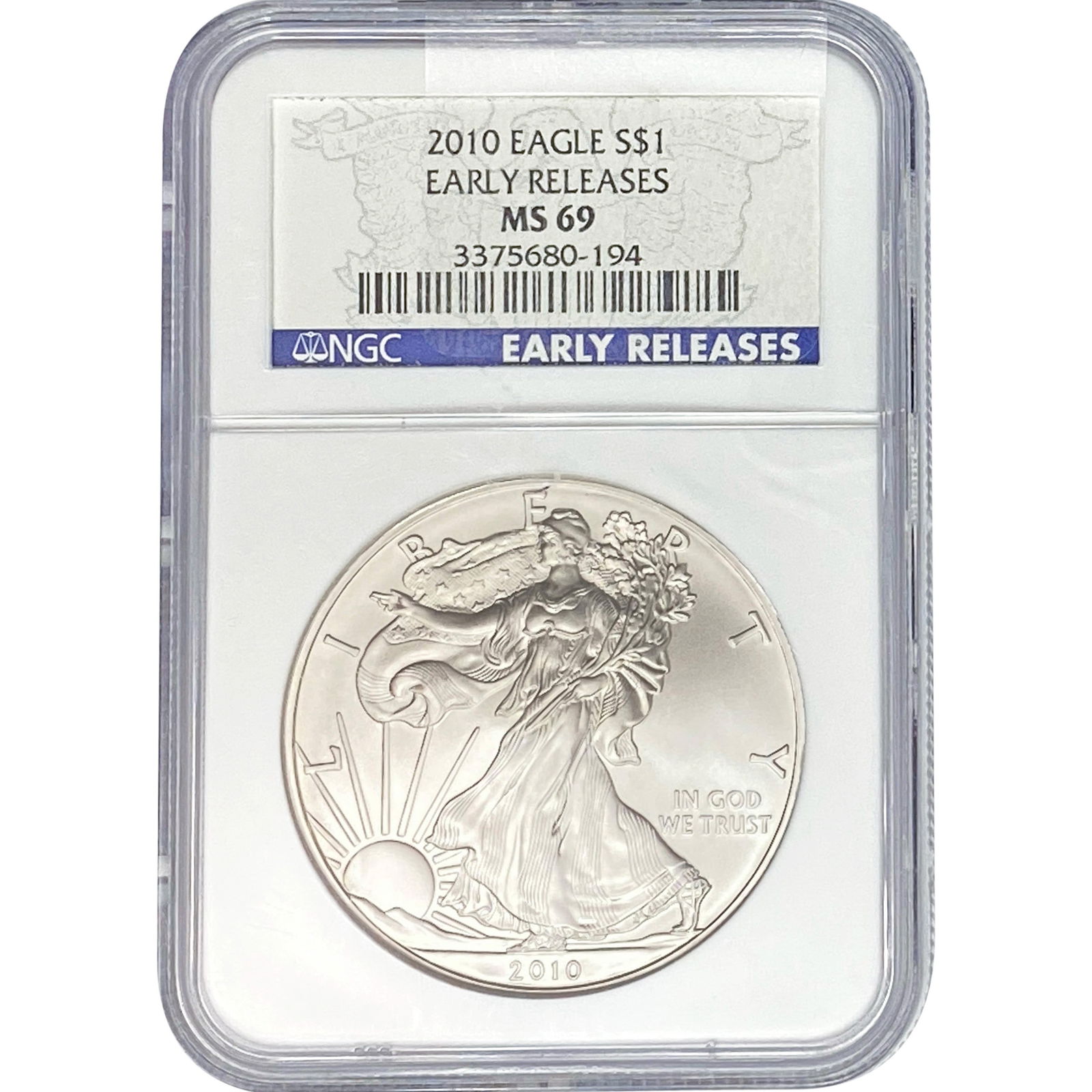 2010 Silver Eagle NGC MS69 E (1 of 2)