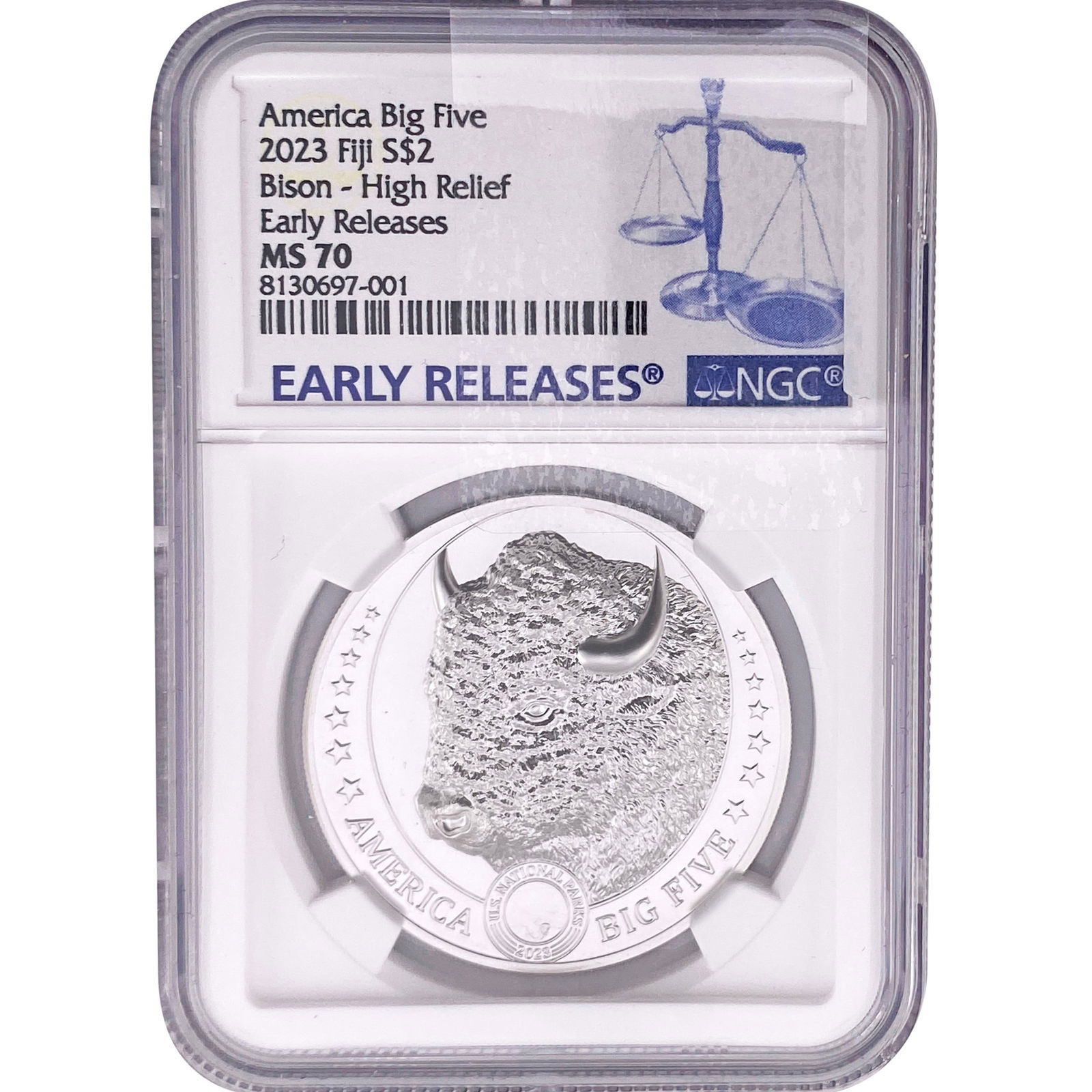 2023 Fiji 1oz Silver $2-Bison High Relief NGC MS70 (1 of 2)
