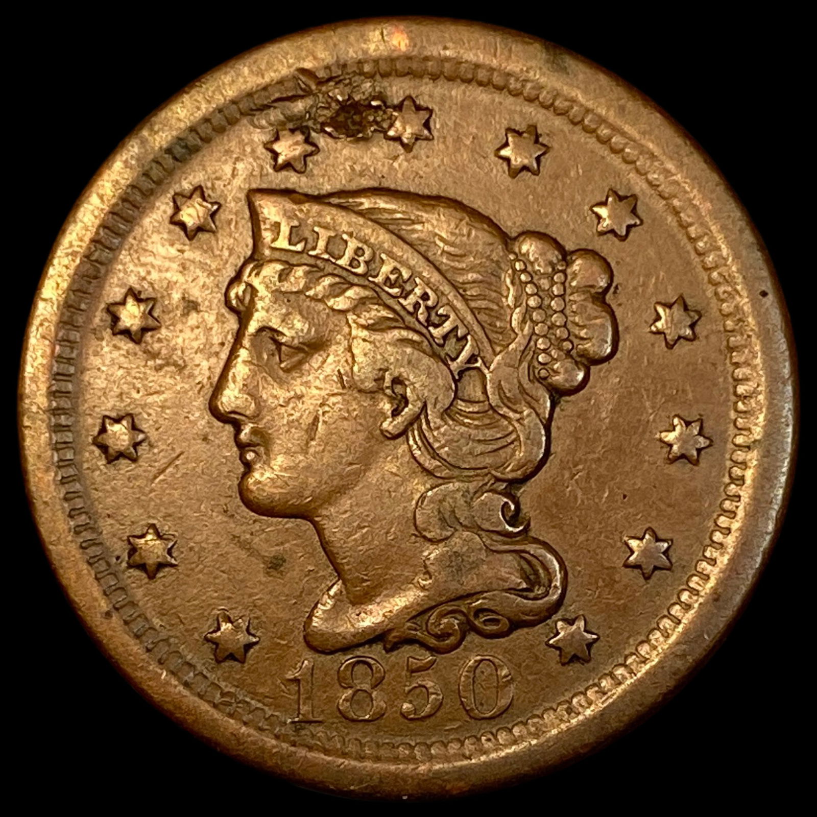 1850 Braided Hair Large Cent LIGHTLY CIRCULATED (1 of 2)
