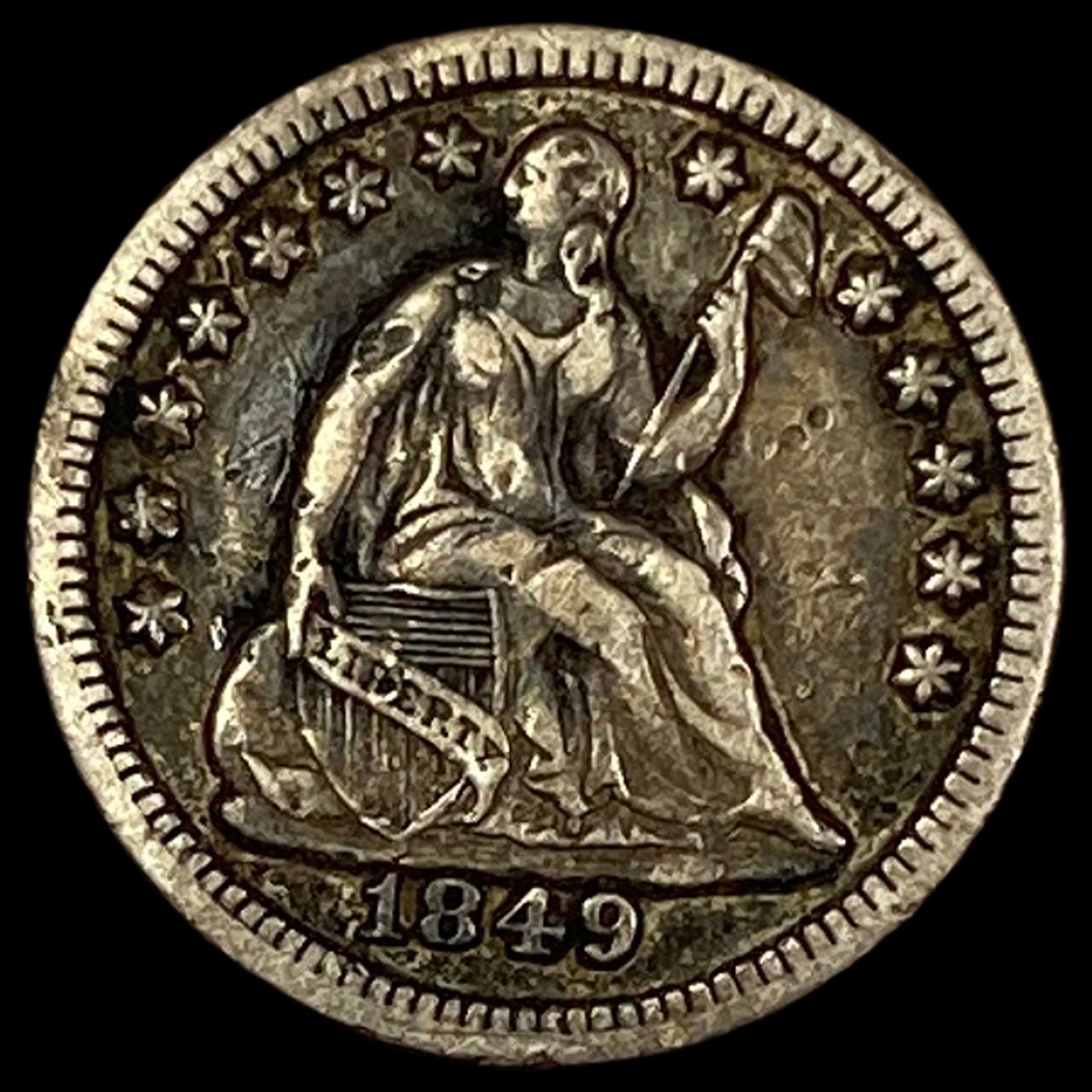 1849 Seated Liberty Half Dime NEARLY UNCIRCULATED (1 of 2)