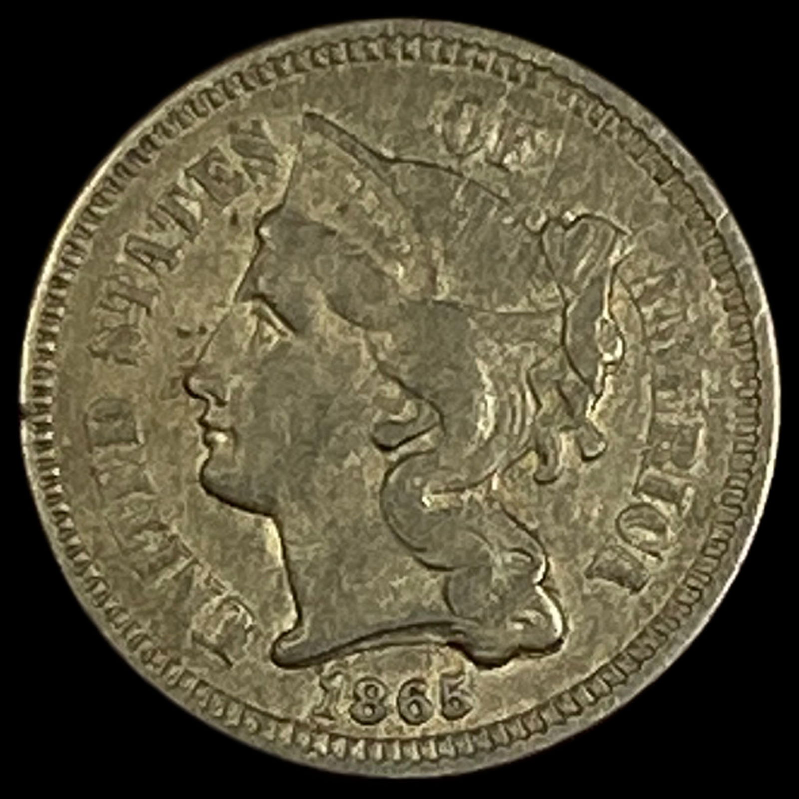 1865 Nickel Three-Cent Piece NEARLY UNCIRCULATED (1 of 2)