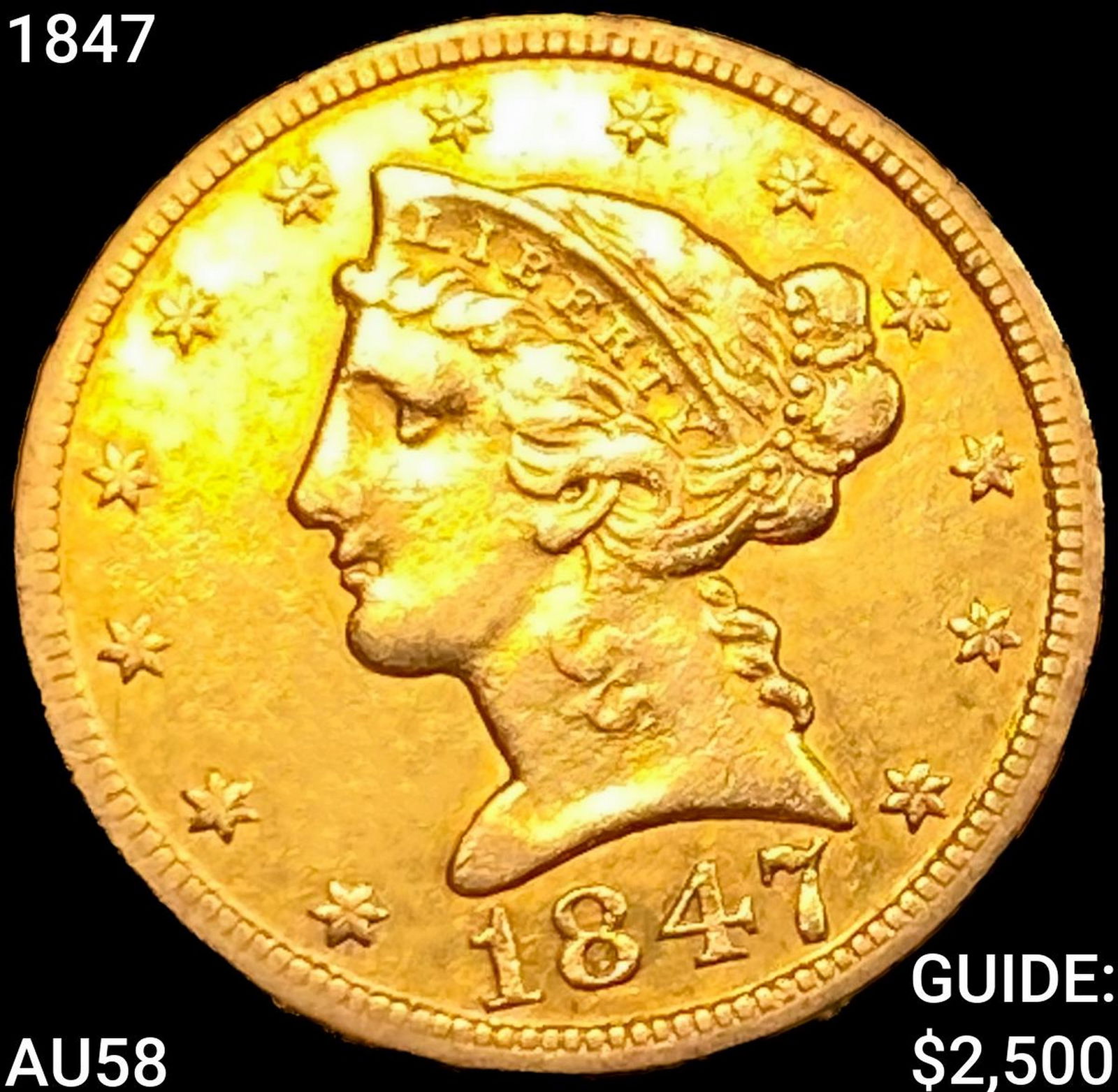 1847 $5 Gold Half Eagle CHOICE AU (1 of 2)