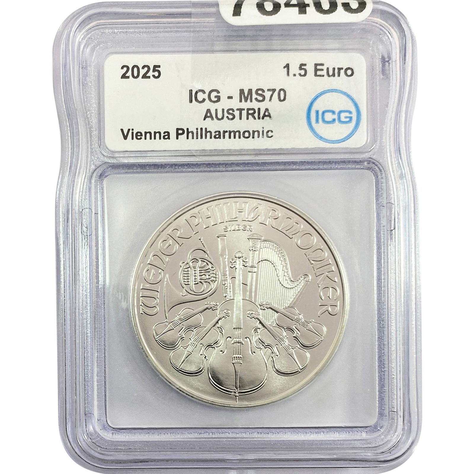 2025 Austria 1oz SIlver 1.5 Euro-Vienna Philharmonic ICG MS70 (1 of 2)
