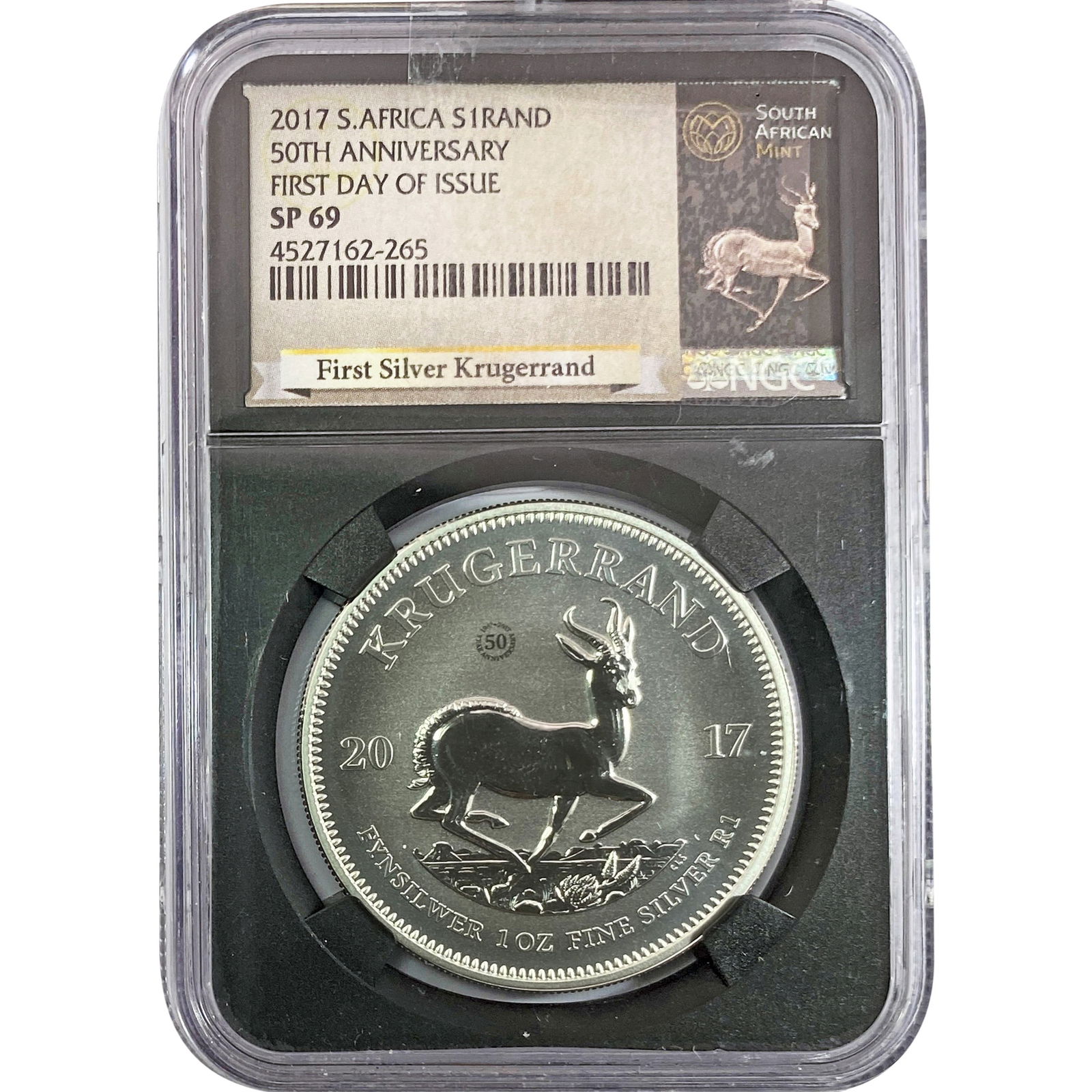2017 South Africa 1oz Silver 1 Kruegrrand 50th Anni. NGC SP69 (1 of 2)