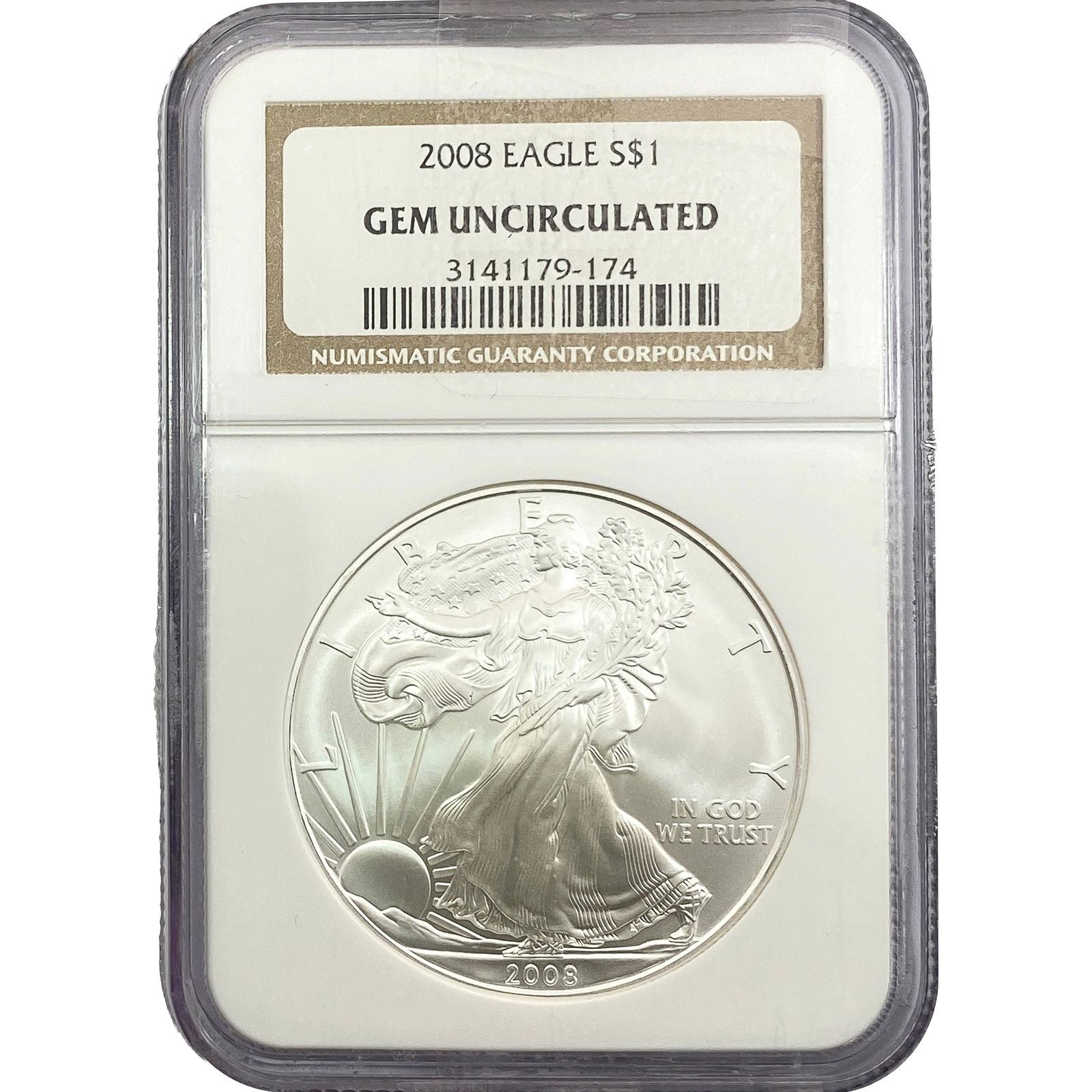 2008 Silver Eagle NGC GEM UNC (1 of 2)
