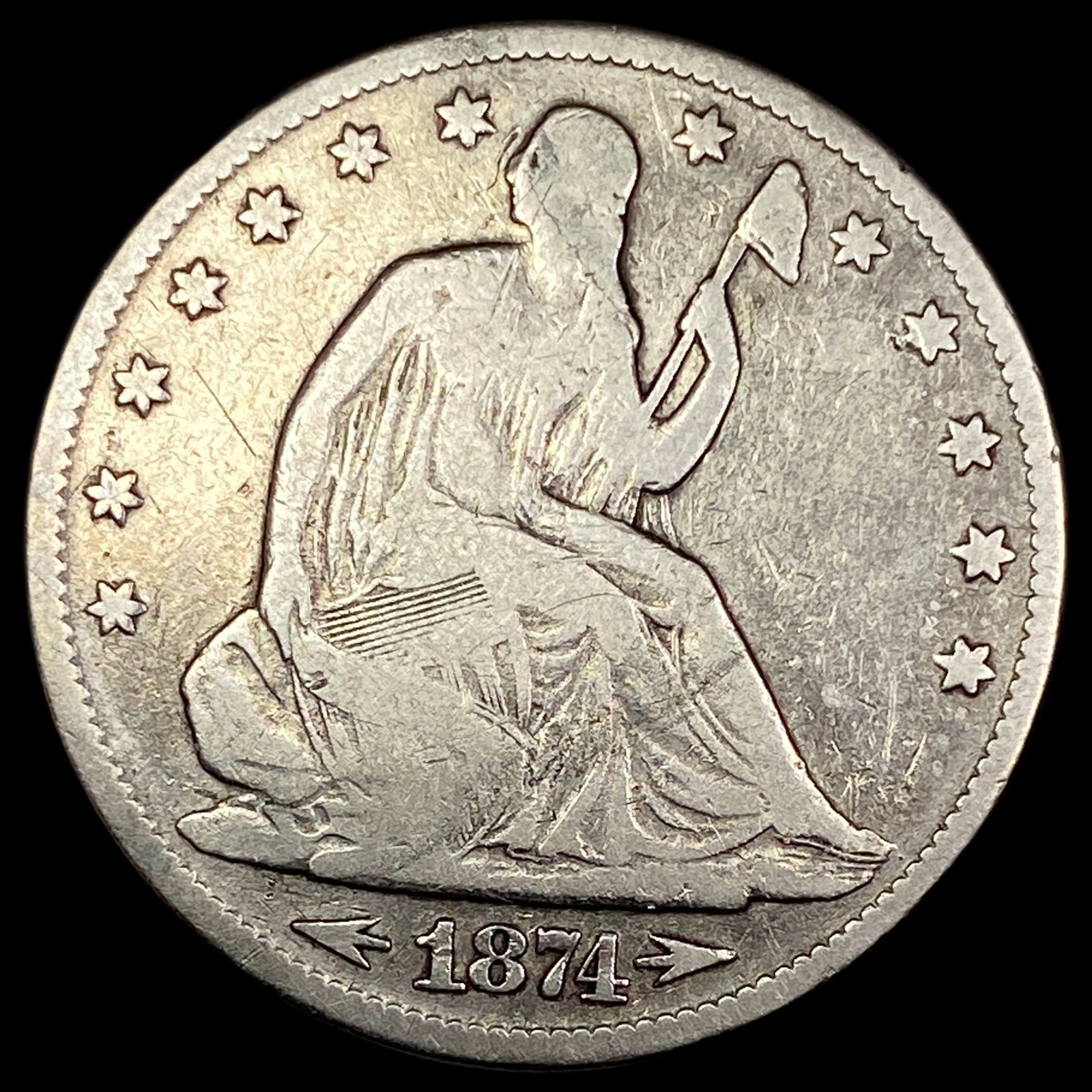 1874 Arrows Seated Liberty Half Dollar LIGHTLY CIRCULATED: 1874 Arrows Seated Liberty Half Dollar LIGHTLY CIRCULATED