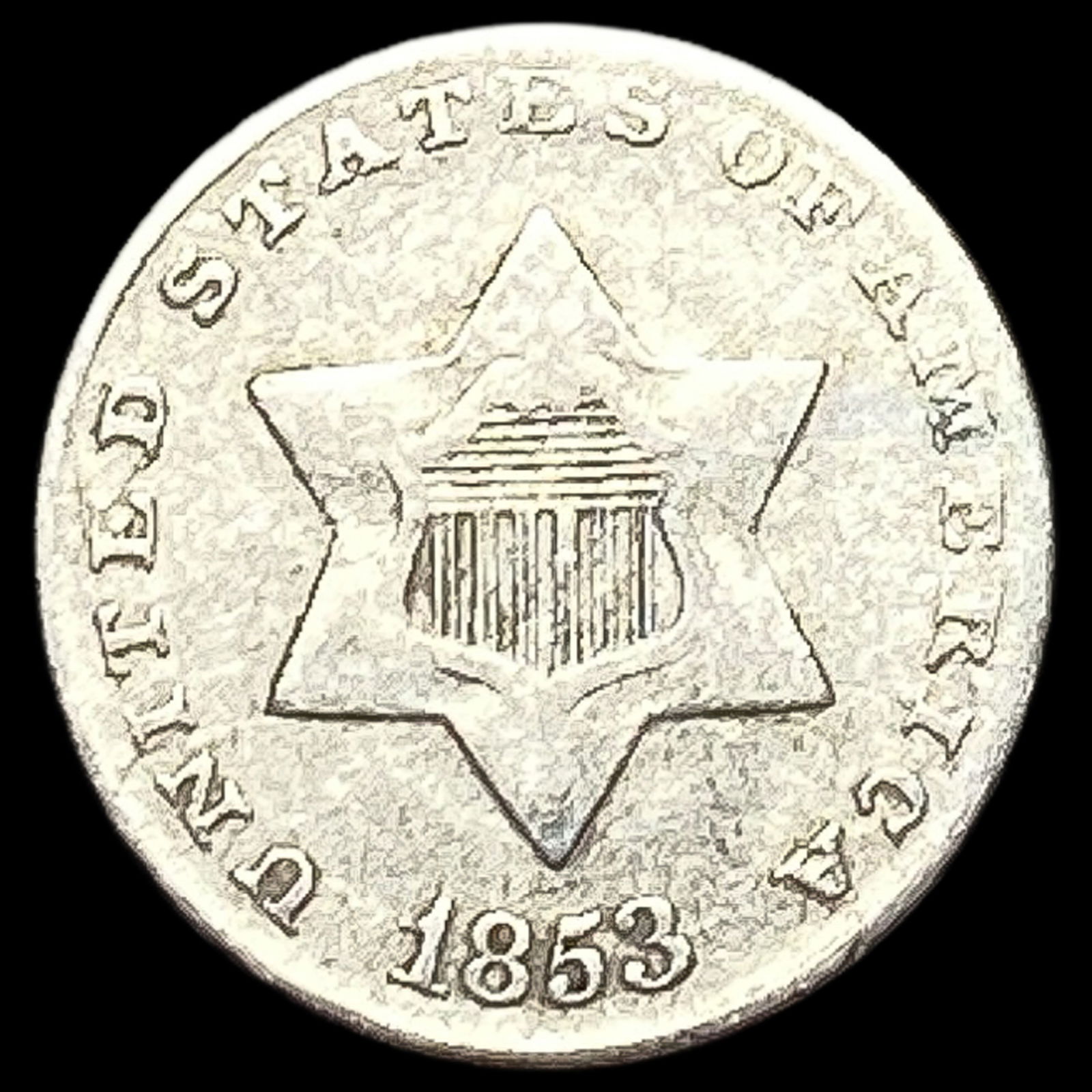 1853 Silver Three-Cent Piece LIGHTLY CIRCULATED (1 of 2)