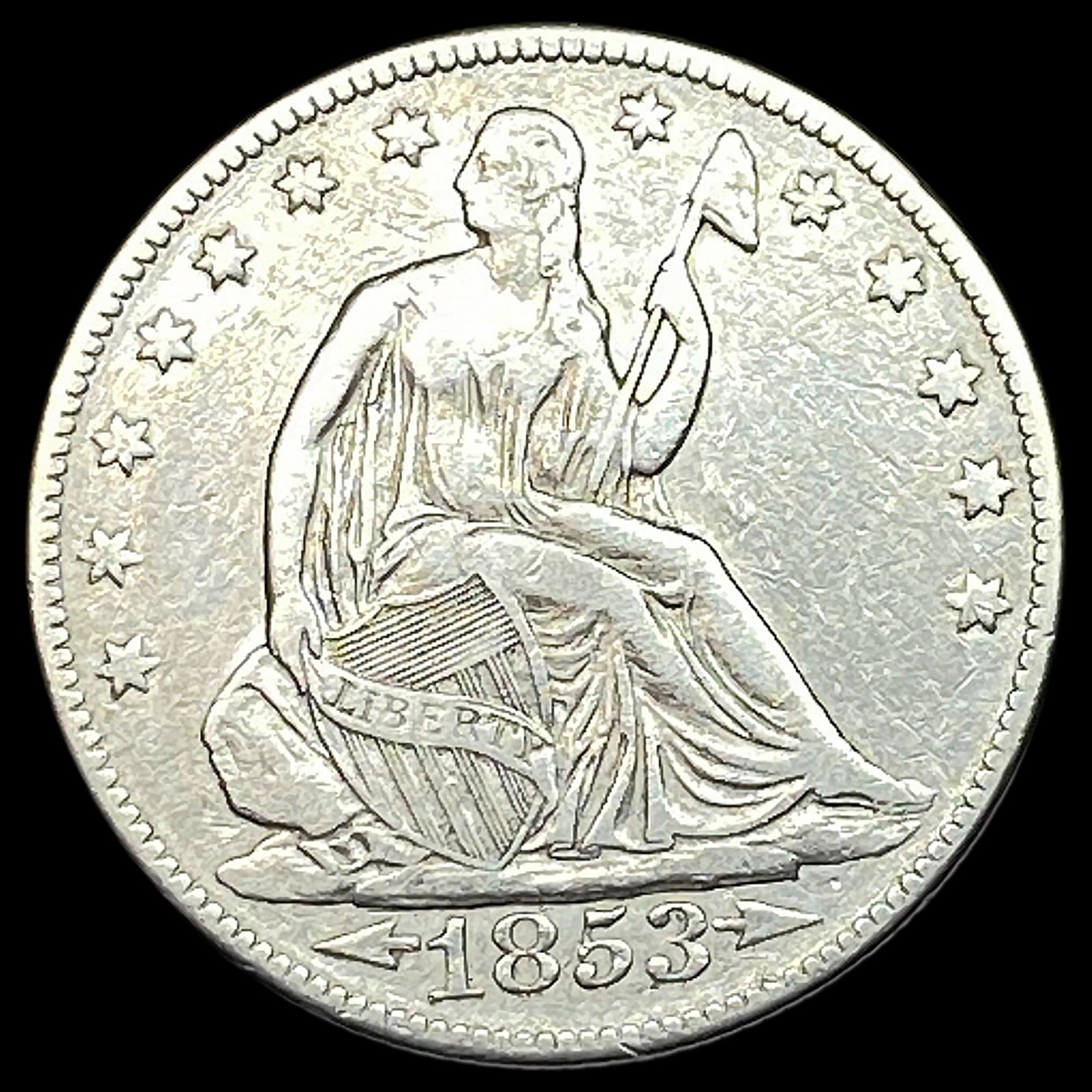 1853 Arrows/Rays Seated Liberty Half Dollar NEARLY UNCIRCULATED (1 of 2)