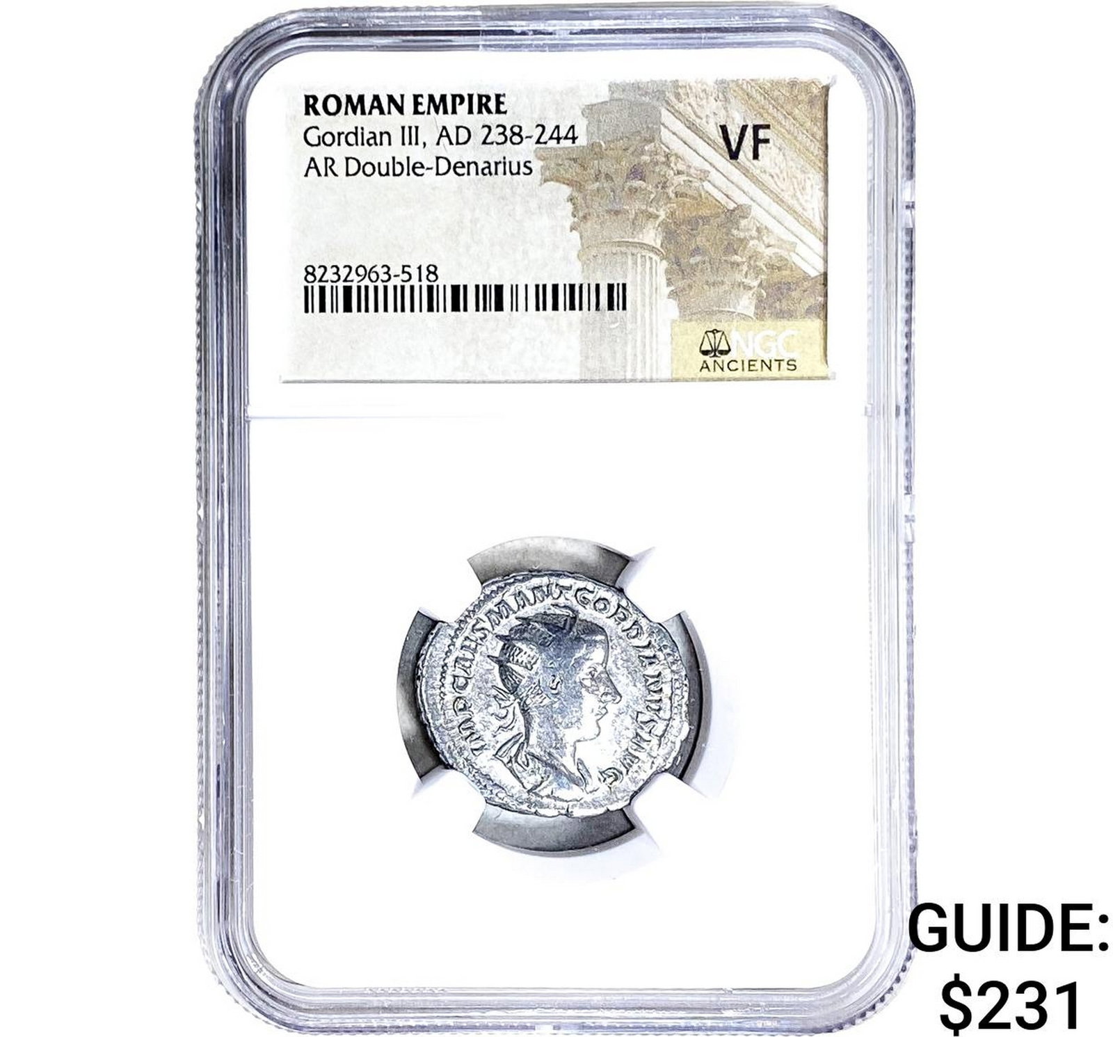Roman Gordian III, AD 238-244 AR Dbl-Denarius NGC VF: Roman Gordian III, AD 238-244 AR Dbl-Denarius NGC VF