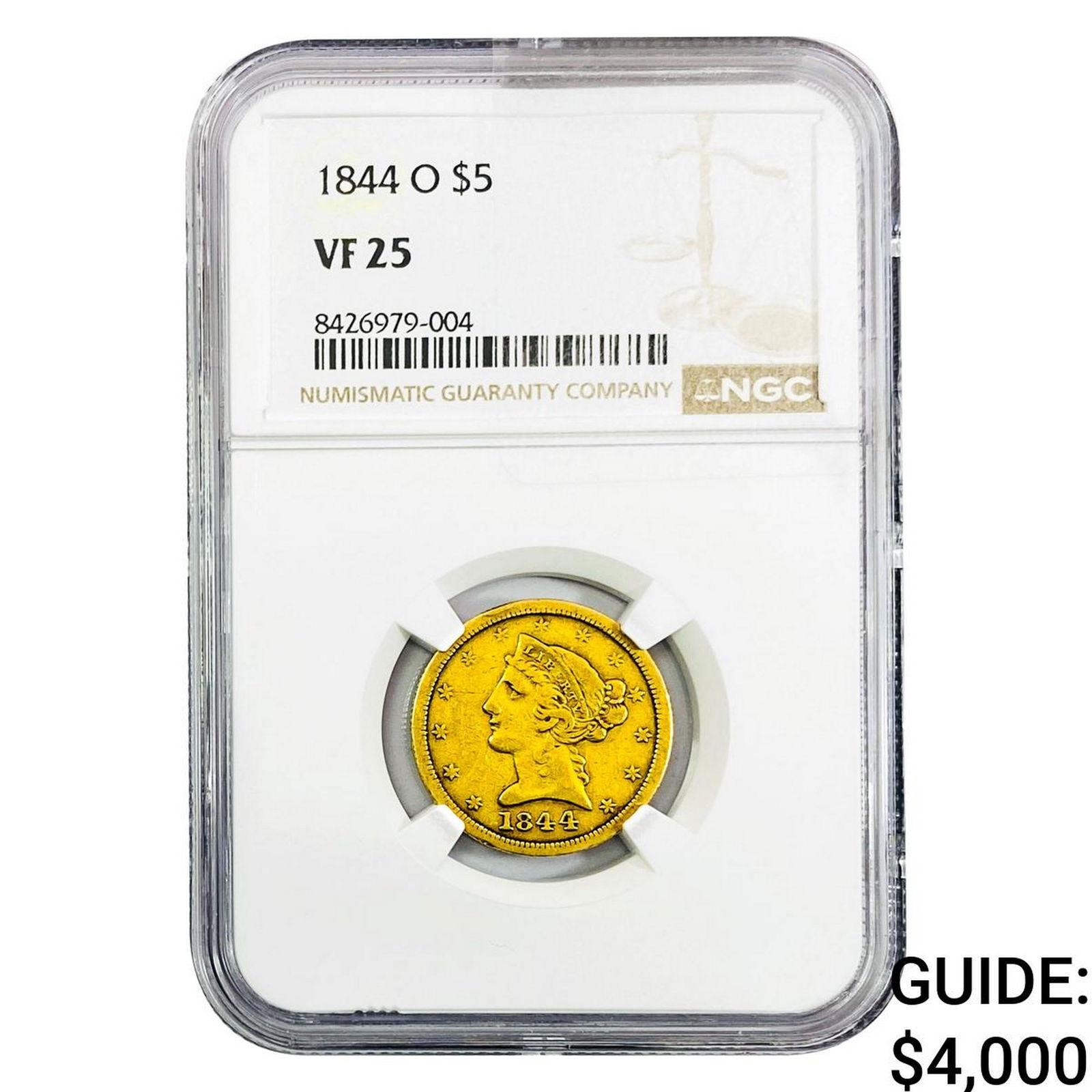 1844-O $5 Gold Half Eagle NGC VF25 (1 of 2)