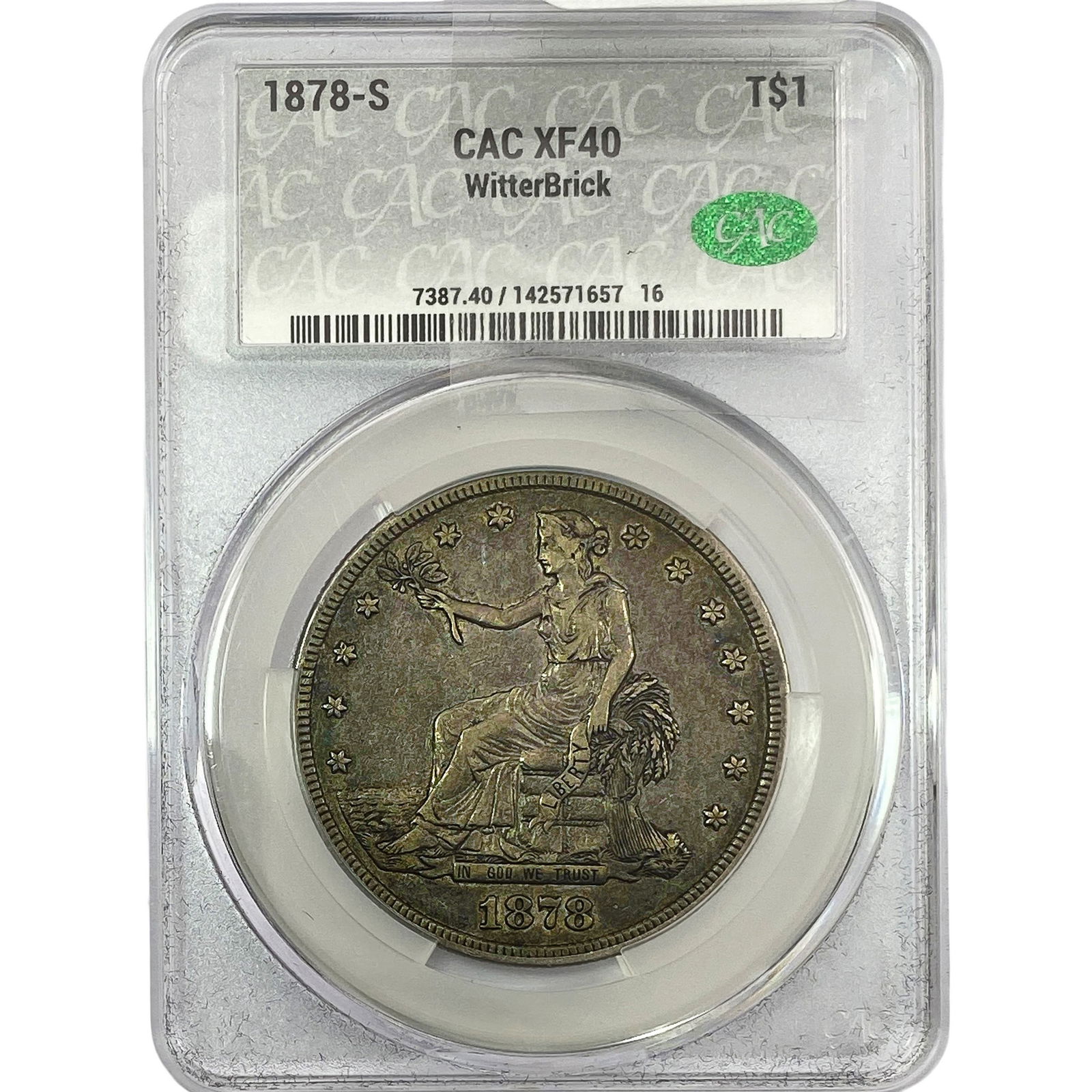 1878-S Silver Trade Dollar CAC XF40 WitterBrick (1 of 2)