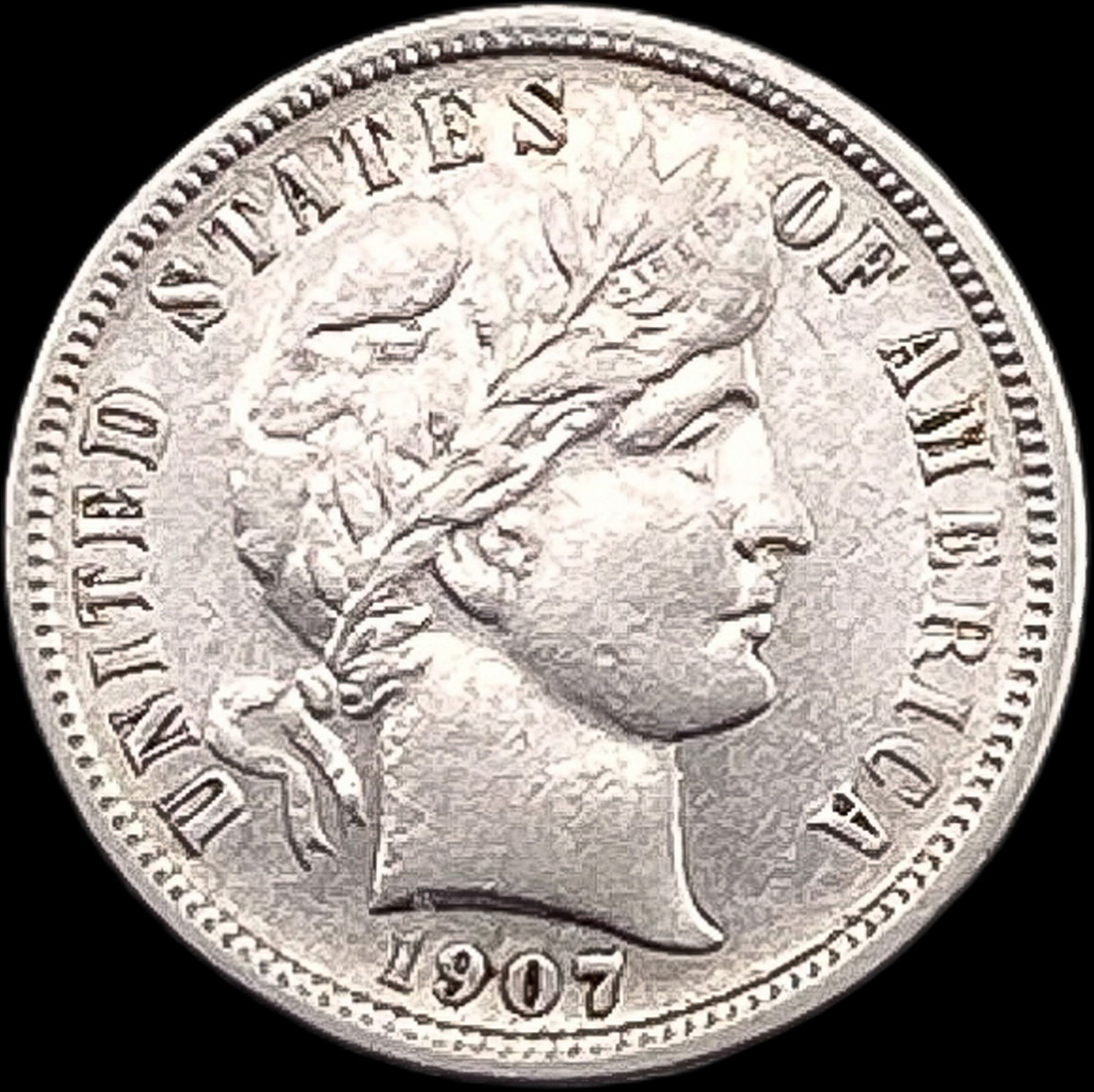 1907-S Silver Barber Dime NEARLY UNCIRCULATED (1 of 2)