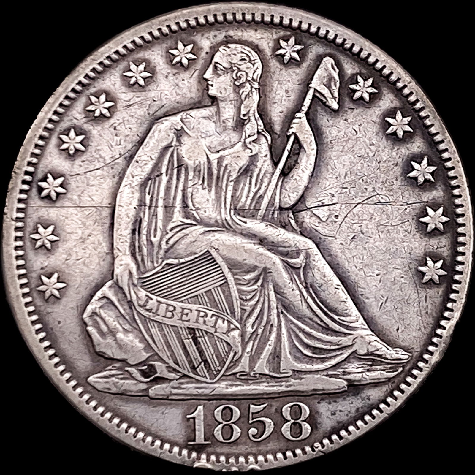 1858 Seated Liberty Half Dollar NEARLY  UNCIRCULATED (1 of 2)
