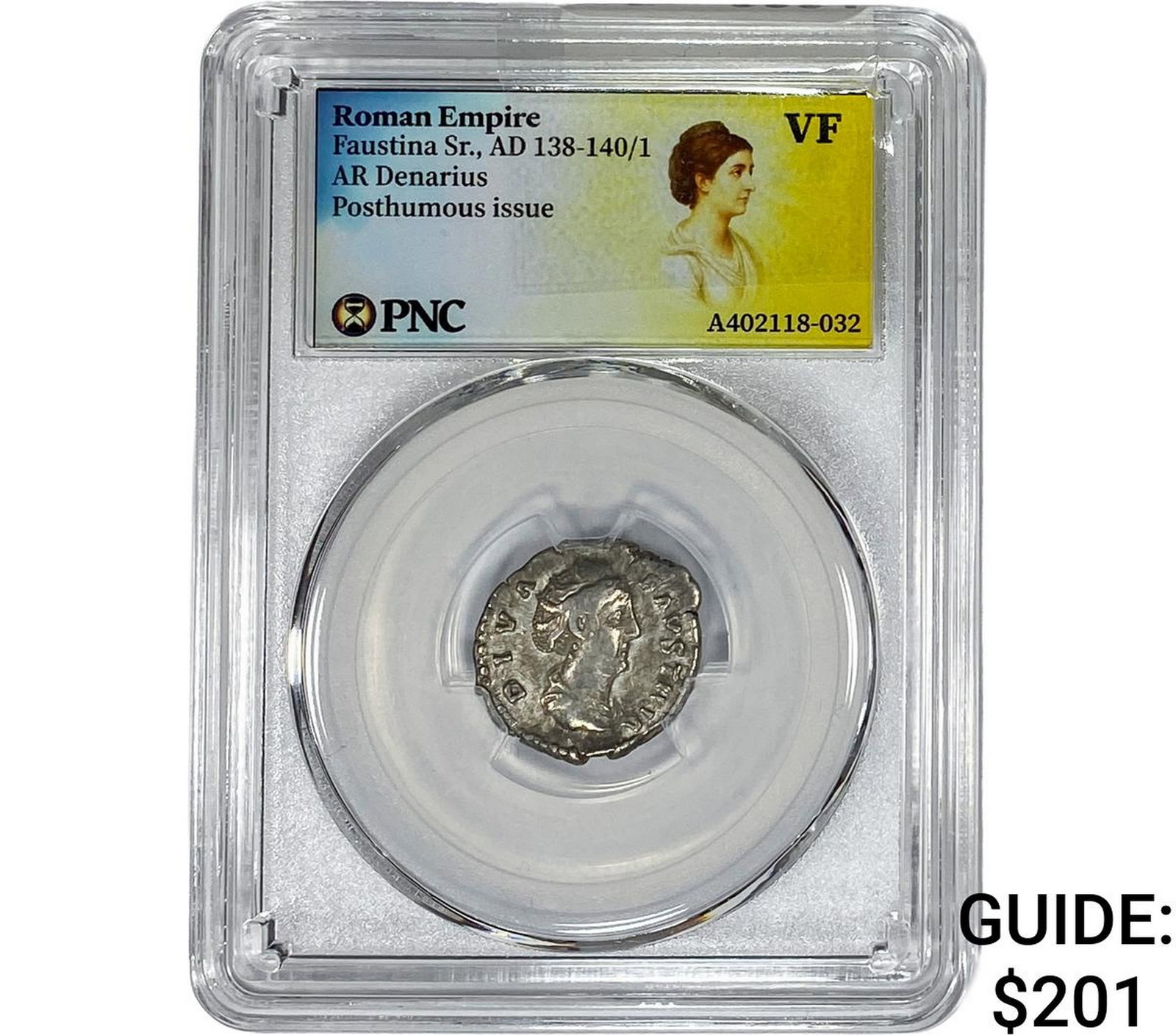 Roman Faustina Sr.,AD 138-140/1 AR Denarius PNC VF: Roman Faustina Sr.,AD 138-140/1 AR Denarius PNC VF