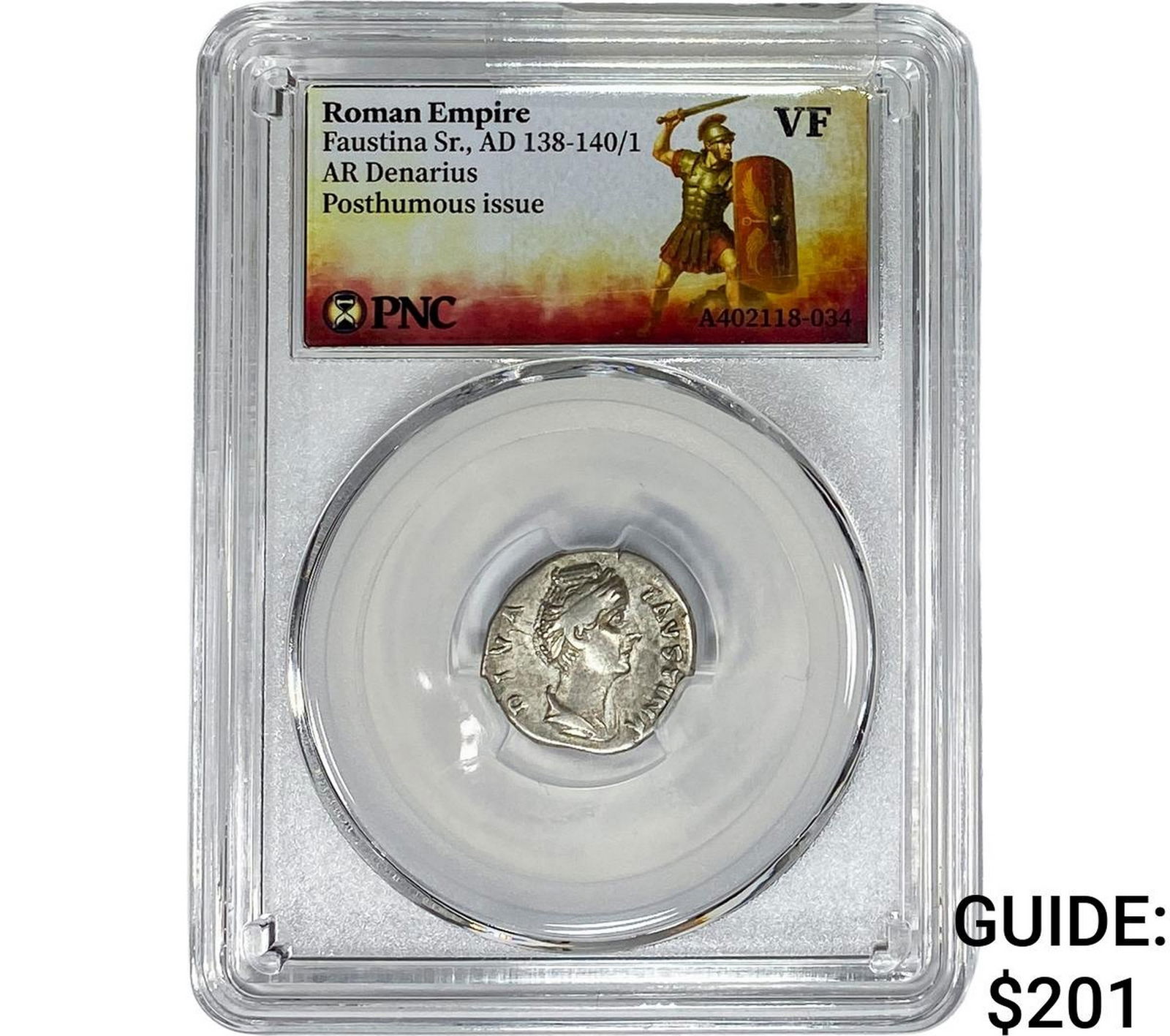 Roman Faustina Sr.,AD 138-140/1 AR Denarius PNC VF (1 of 2)