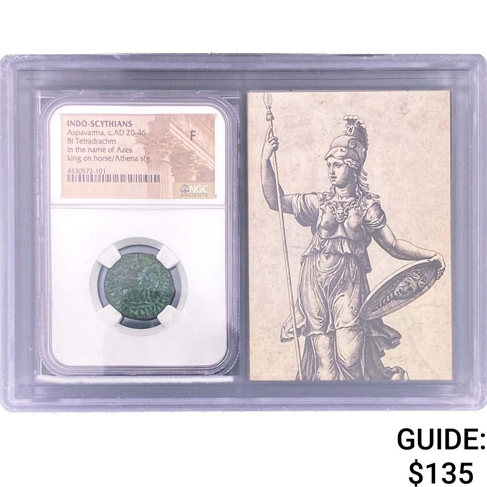 Indo-Scythians Aspavarma, AD20-46 BI Tetradrachm NGC F (1 of 2)