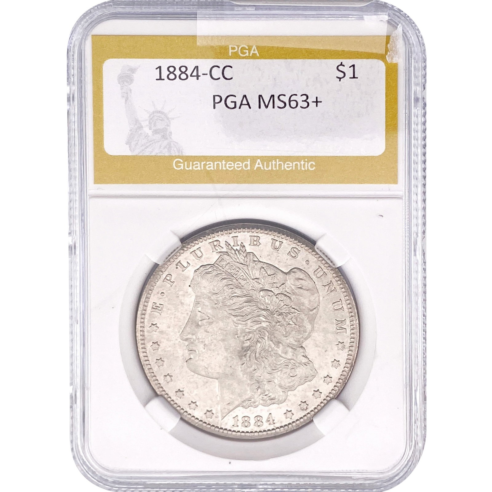 1884-CC Morgan Silver Dollar PGA MS63+: 1884-CC Morgan Silver Dollar PGA MS63+