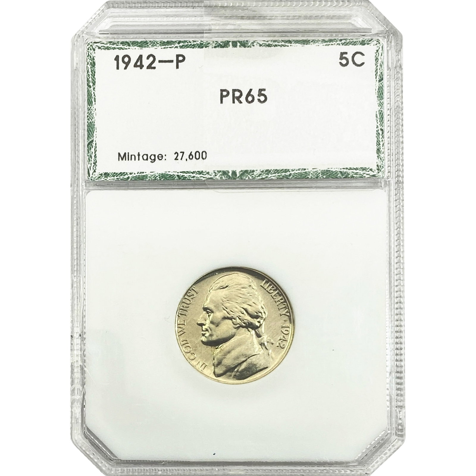 1942-P Jefferson Nickel PCI PR65: 1942-P Jefferson Nickel PCI PR65