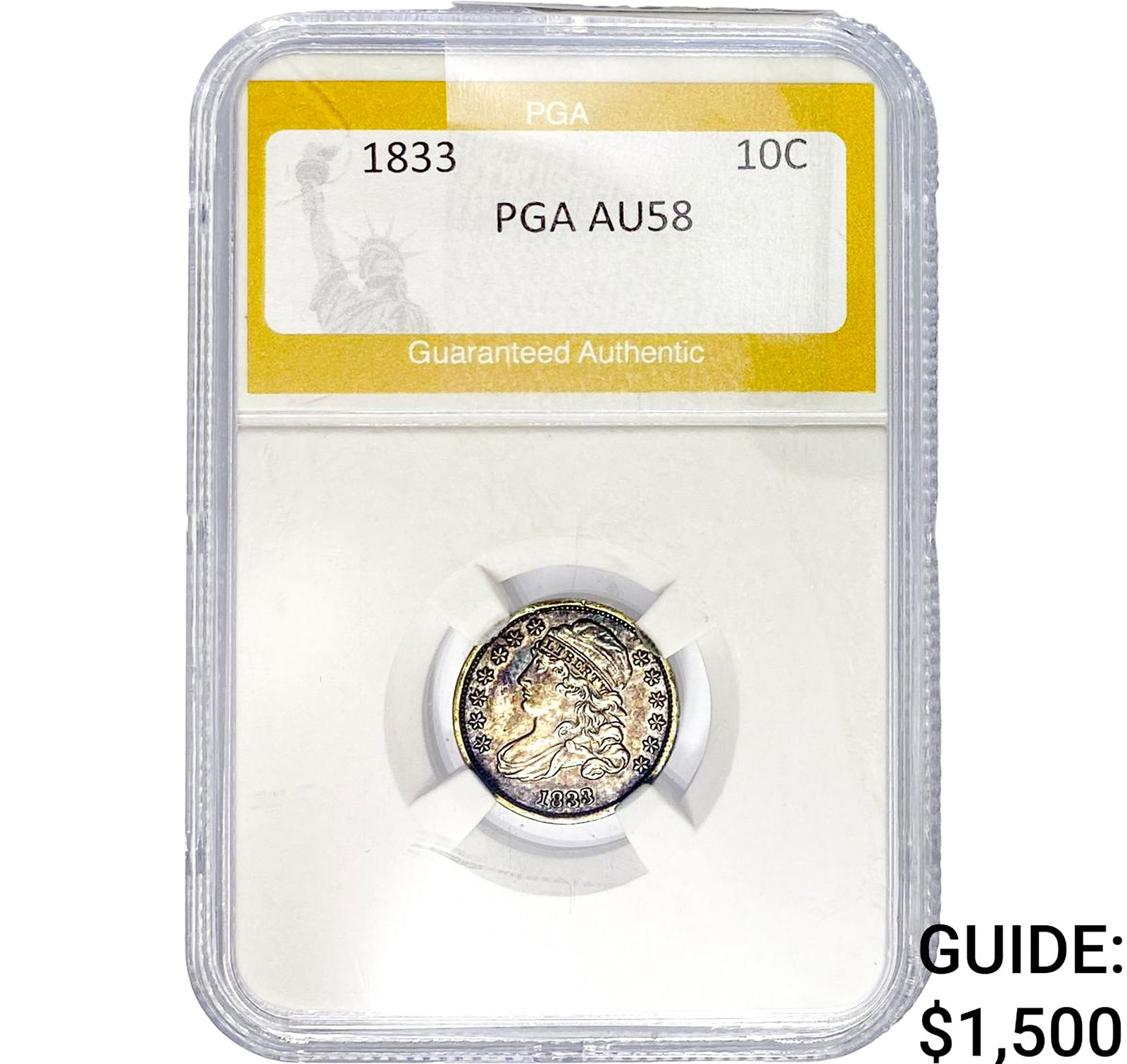 1833 Capped Bust Dime PGA AU58: 1833 Capped Bust Dime PGA AU58