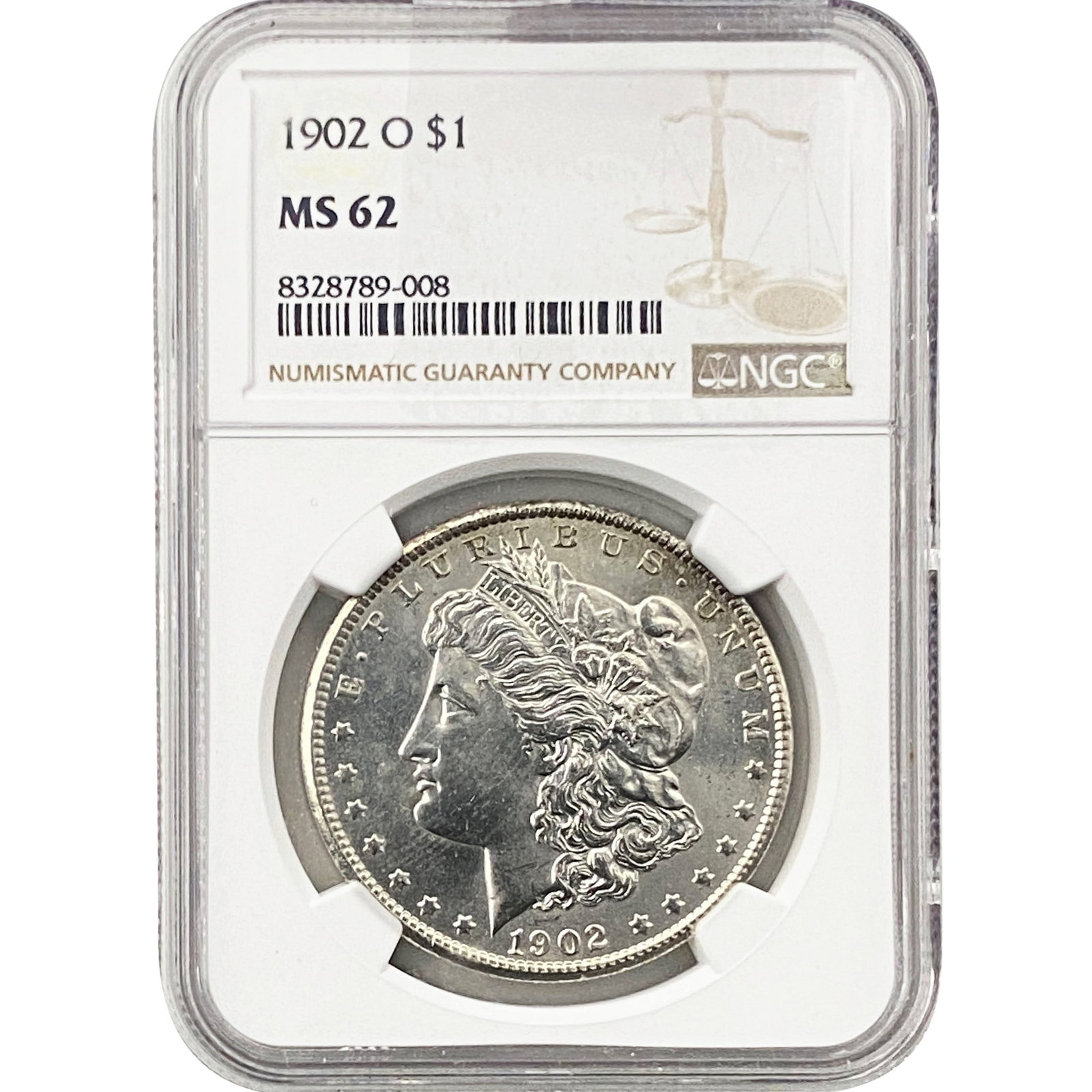 1902-O Morgan Silver Dollar NGC MS62: 1902-O Morgan Silver Dollar NGC MS62
