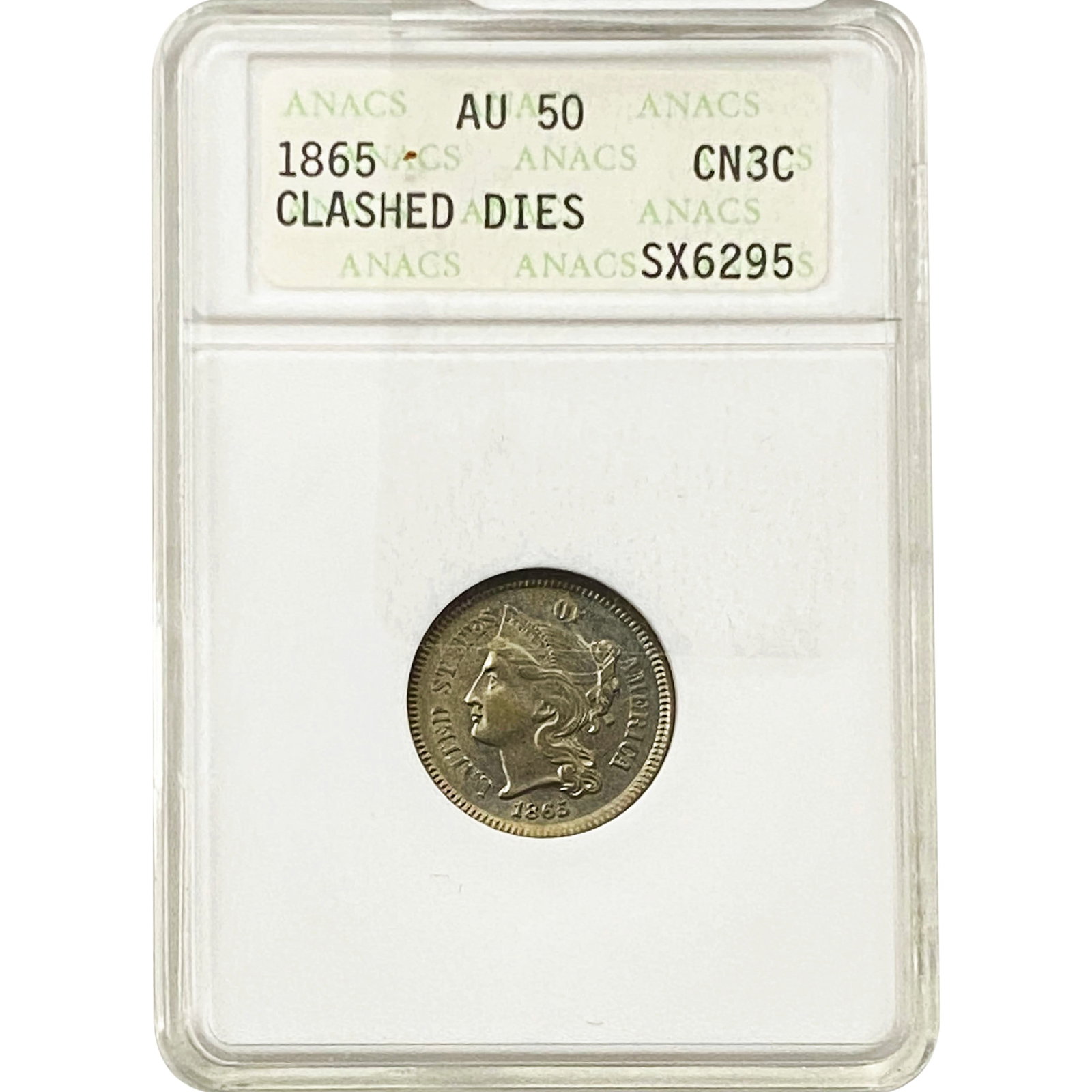 1865 Nickel Three Cent ANACS AU50: 1865 Nickel Three Cent ANACS AU50