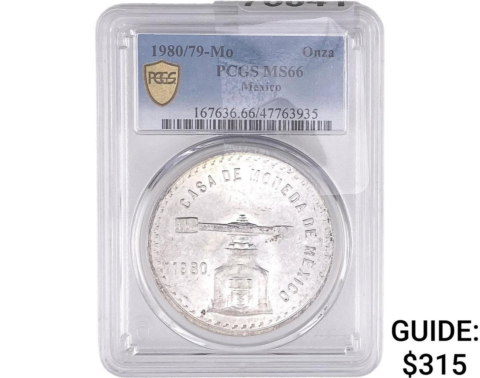 1980/79-Mo Una Onza Troy De Plata Pura Mexico PCGS MS66: 1980/79-Mo Una Onza Troy De Plata Pura Mexico PCGS MS66