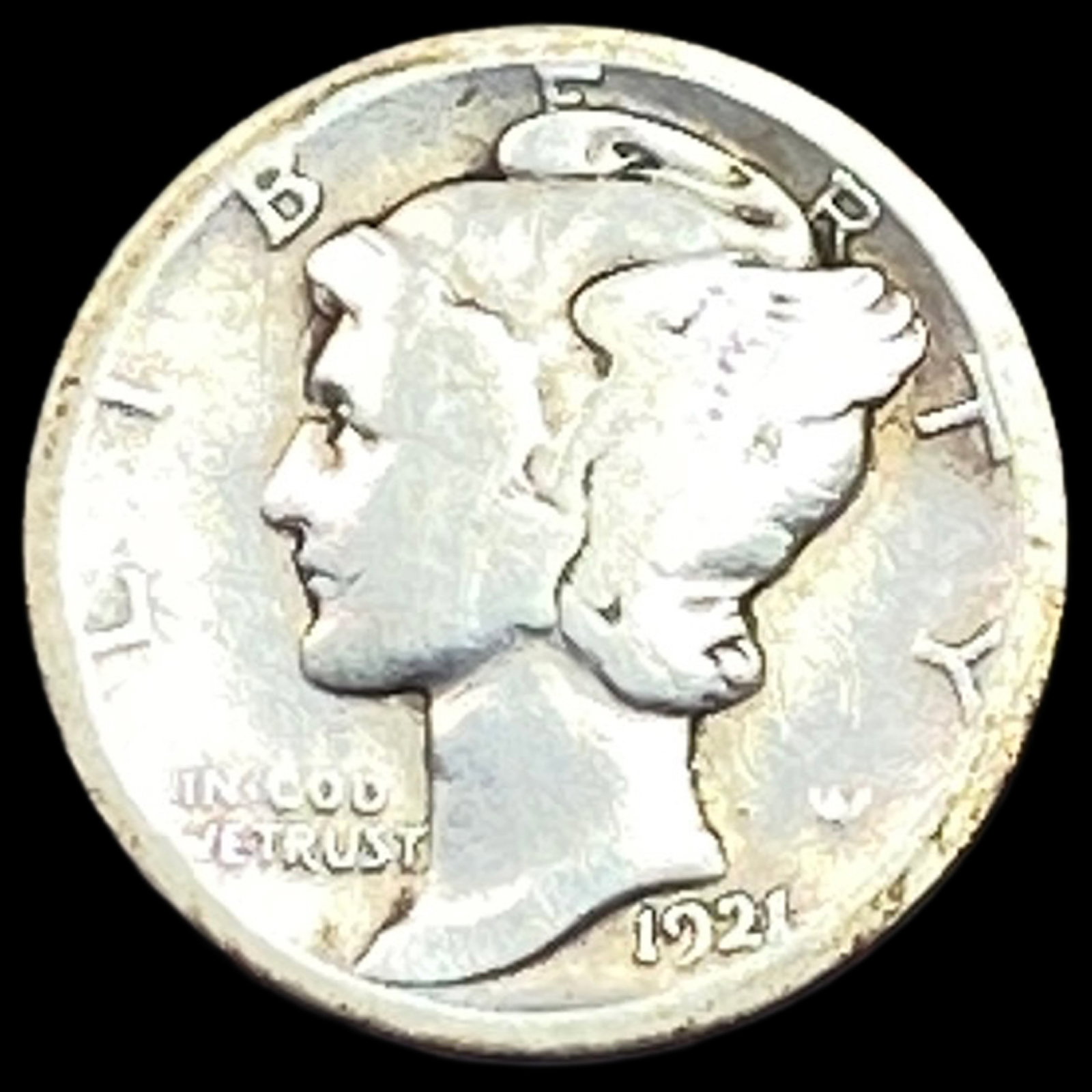 1921-D Silver Mercury Dime NICELY CIRCULATED: 1921-D Silver Mercury Dime NICELY CIRCULATED