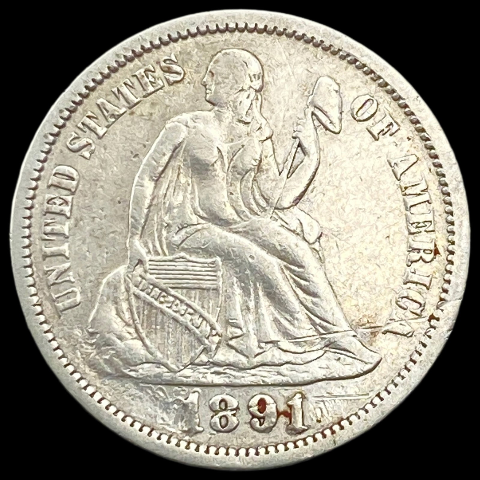 1891 Seated Liberty Dime ABOUT UNCIRCULATED: 1891 Seated Liberty Dime ABOUT UNCIRCULATED