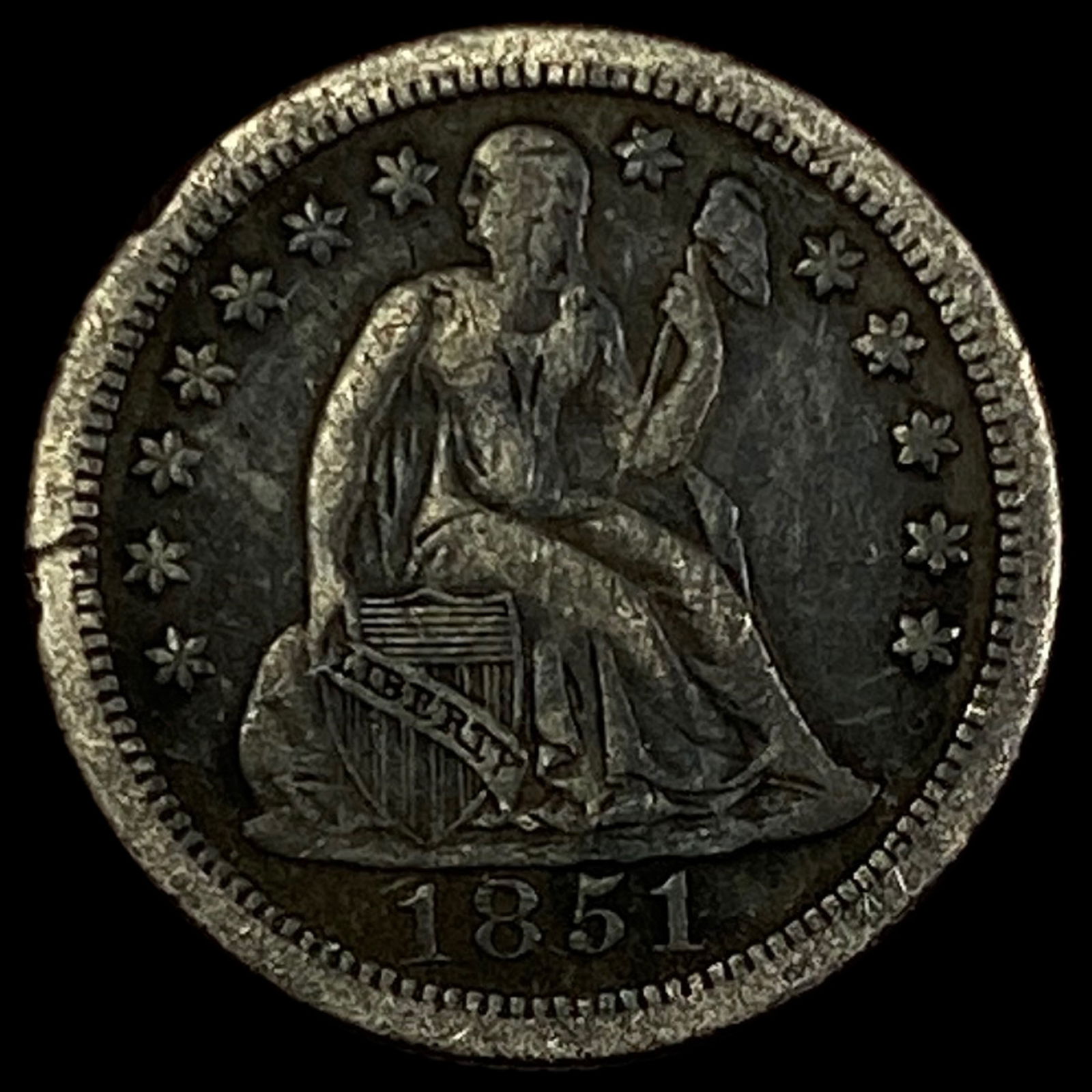 1851-O Silver Seated Liberty Dime NEARLY  UNCIRCULATED (1 of 2)