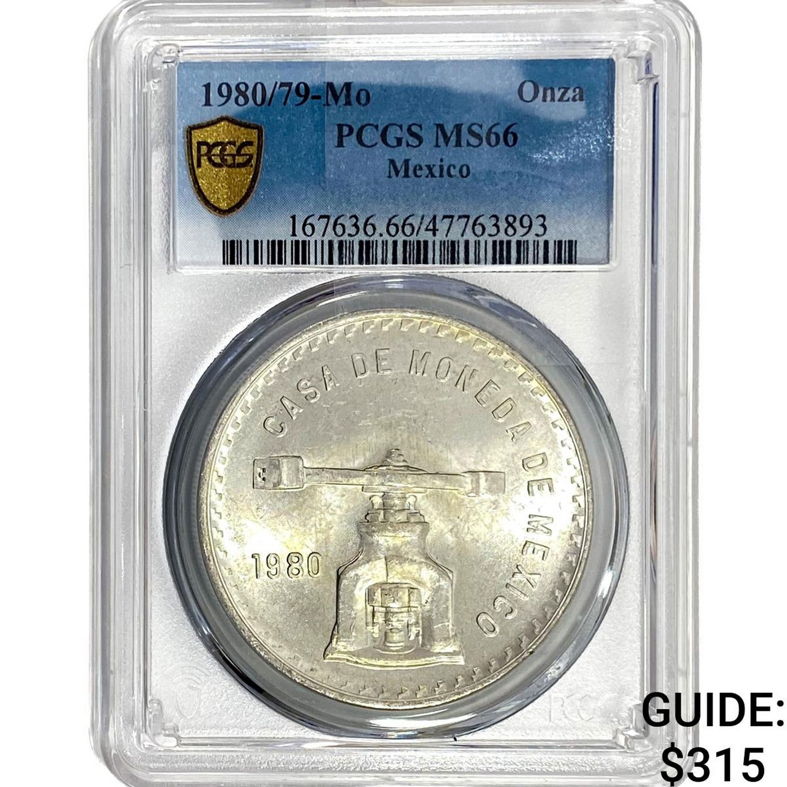1980/79-Mo Una Onza Troy De Plata Pura Mexico PCGS MS66 (1 of 2)