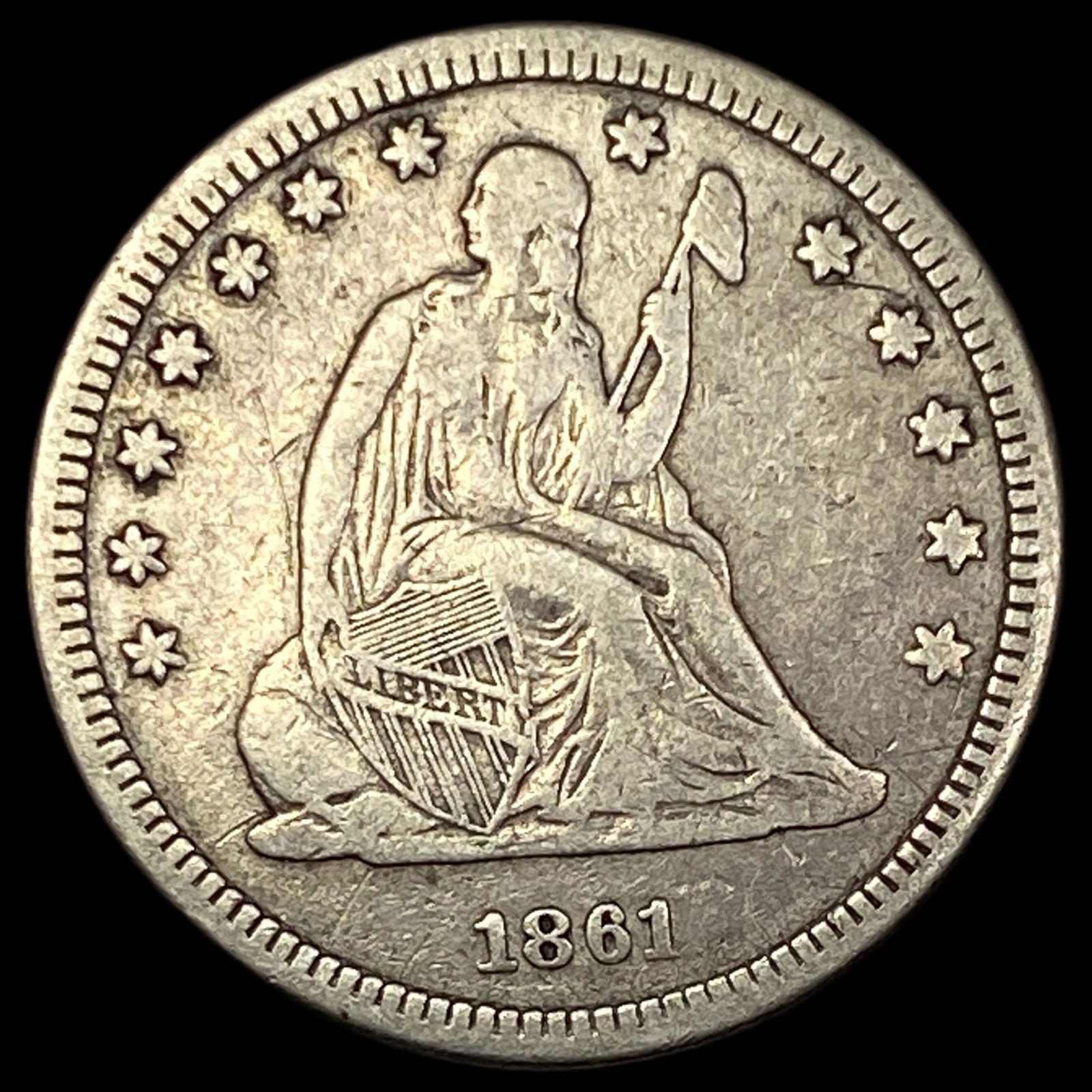 1861 Seated Liberty Quarter ABOUT  UNCIRCULATED (1 of 2)
