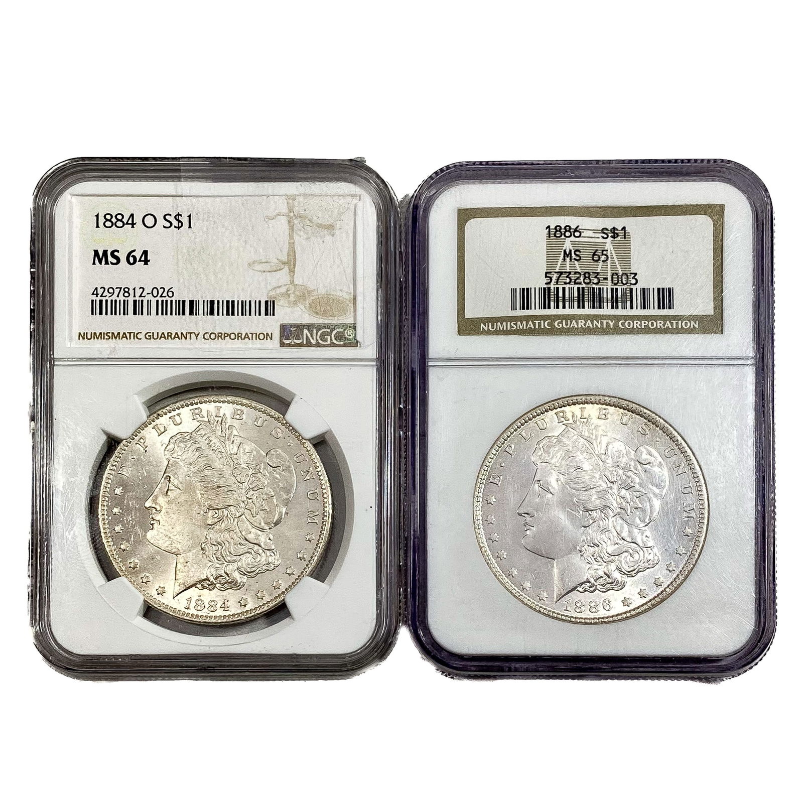 [2 Coins] 1884-1886 Morgan Silver Dollar NGC MS64-65 (1 of 2)
