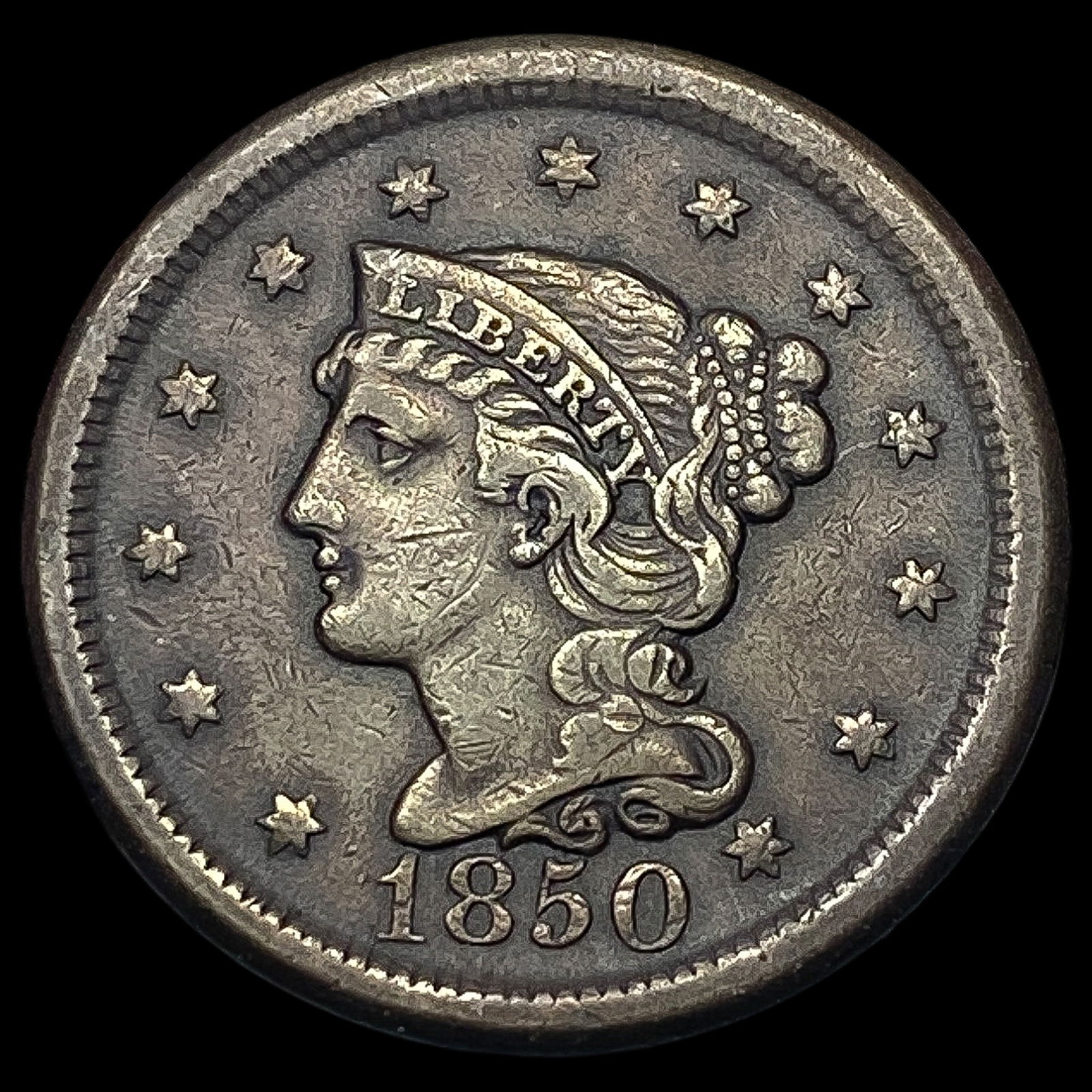 1850 Braided Hair Large Cent NEARLY  UNCIRCULATED (1 of 2)