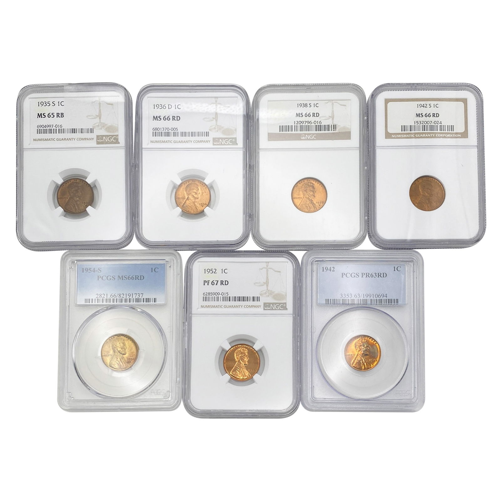 [7 Coins] 1935-1954 Wheat Cent NGC/PCGS (1 of 2)