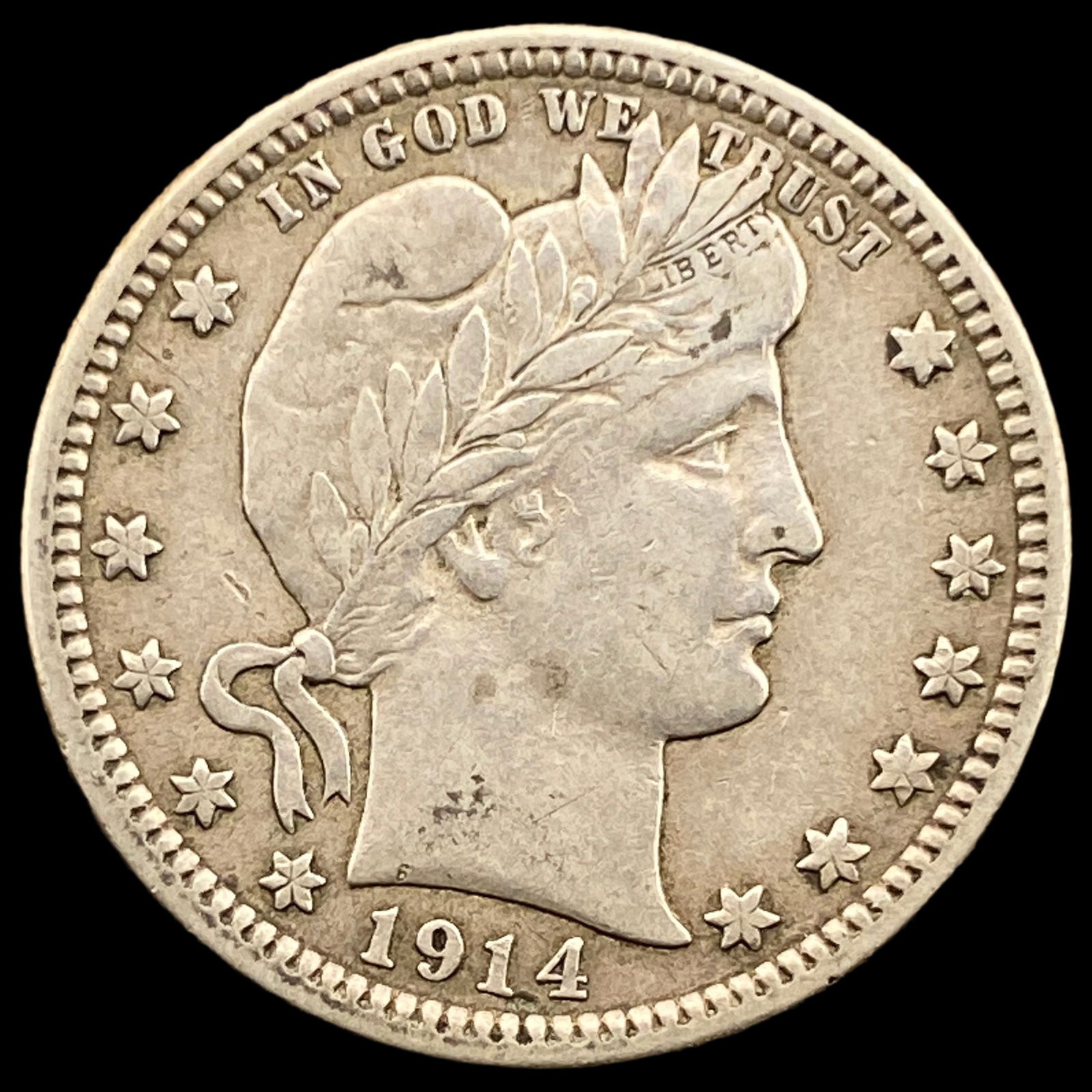 1914 Silver Barber Quarter ABOUT UNCIRCULATED (1 of 2)