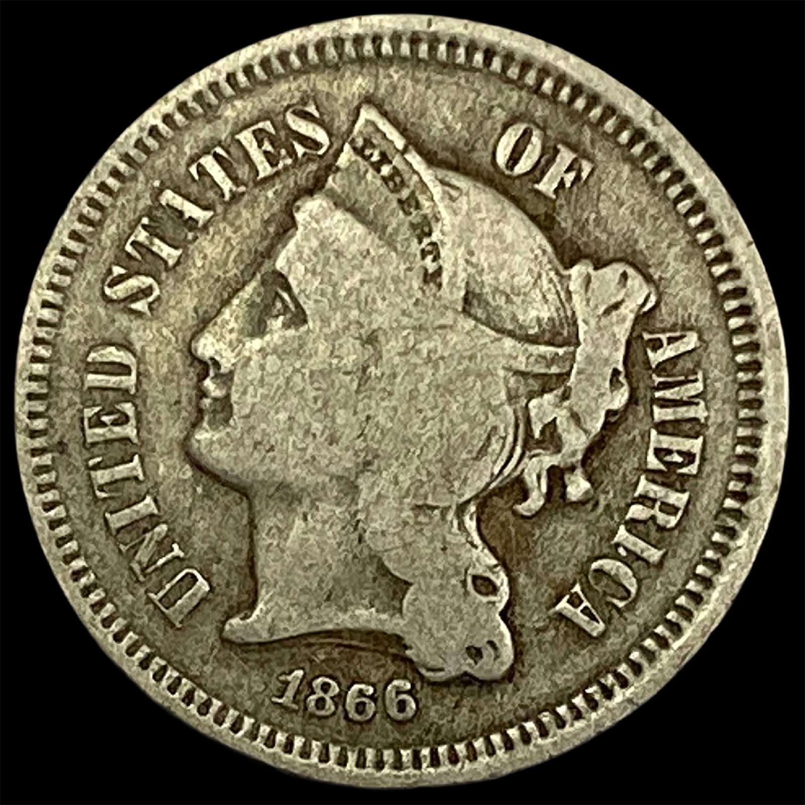 1866 Nickel Three-Cent Piece LIGHTLY CIRCULATED (1 of 2)