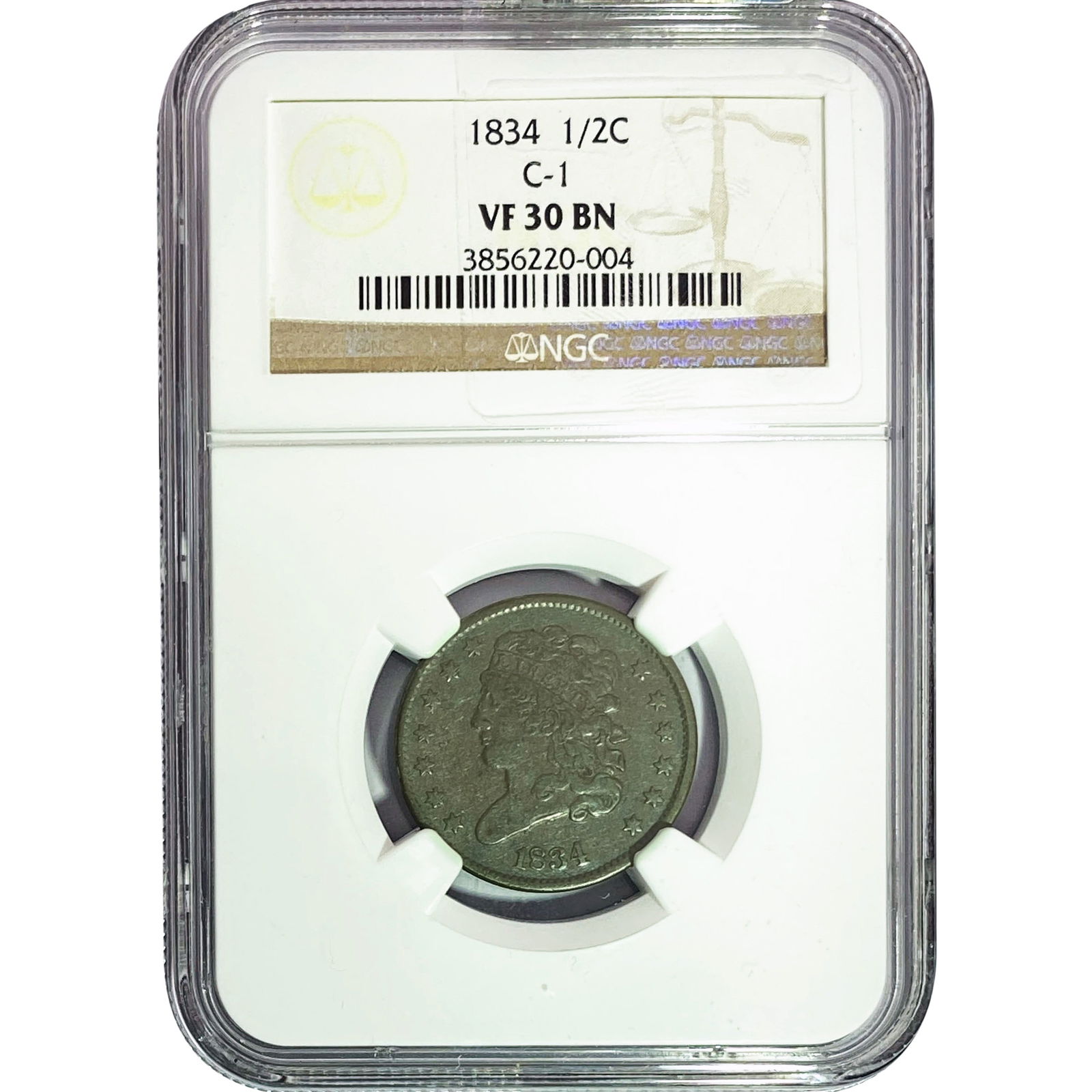1834 Classic Head Half Cent NGC VF30 BN (1 of 2)