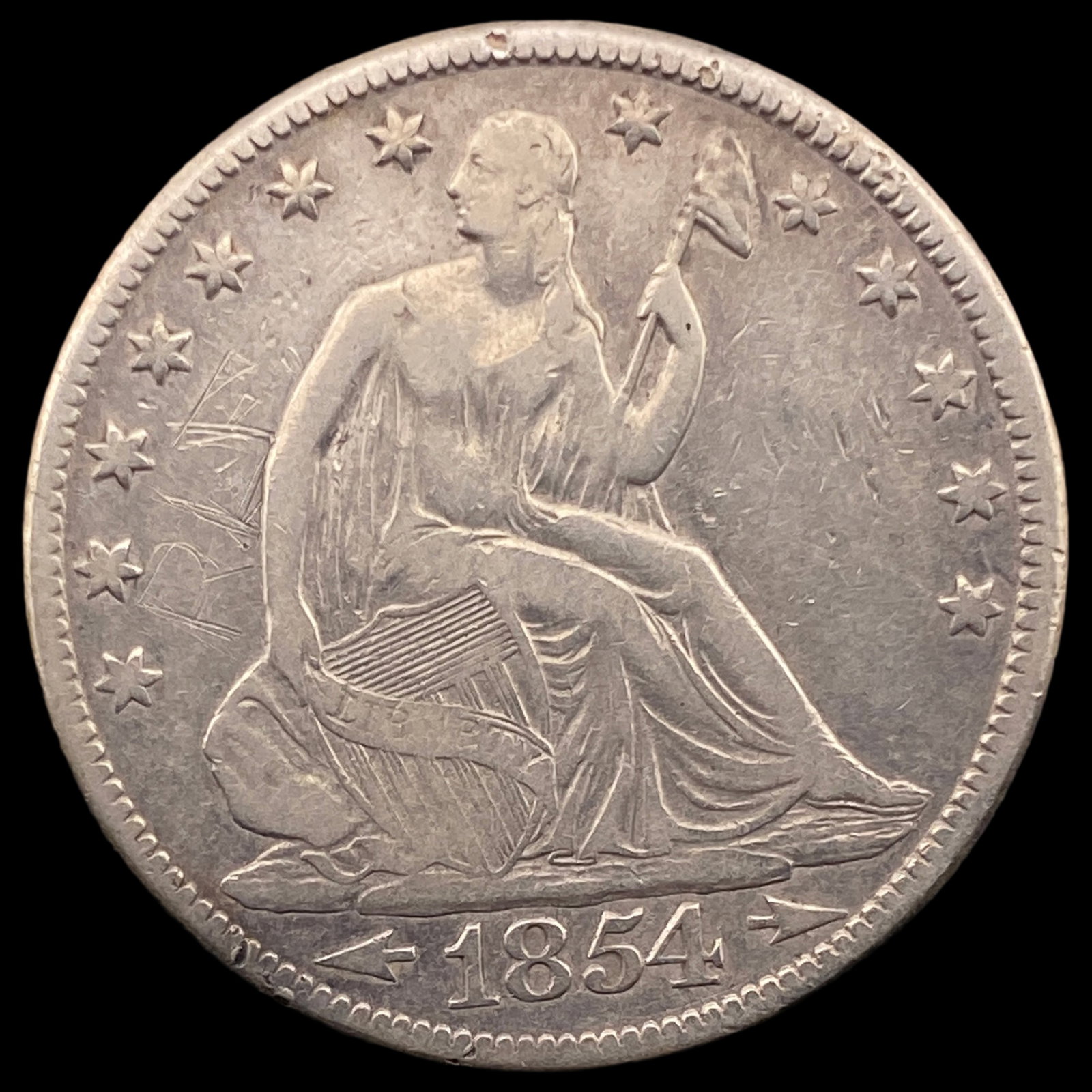 1854 Arrows Seated Liberty Half Dollar LIGHTLY CIRCULATED: 1854 Arrows Seated Liberty Half Dollar LIGHTLY CIRCULATED
