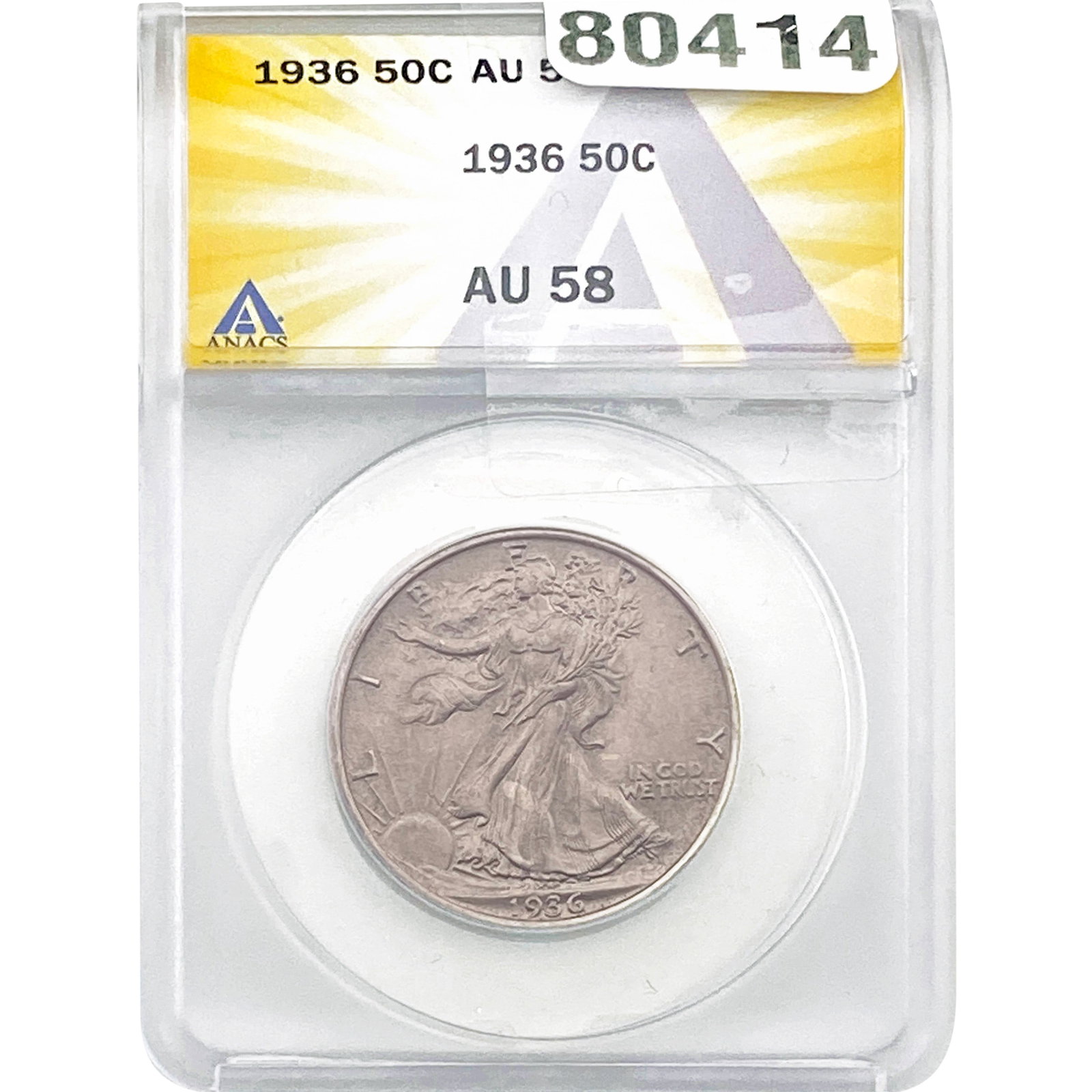 1936 Walking Liberty Half Dollar ANACS AU58: 1936 Walking Liberty Half Dollar ANACS AU58
