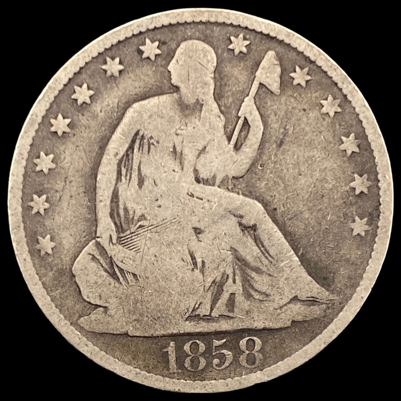 1858-O Seated Liberty Half Dollar NICELY CIRCULATED (1 of 2)