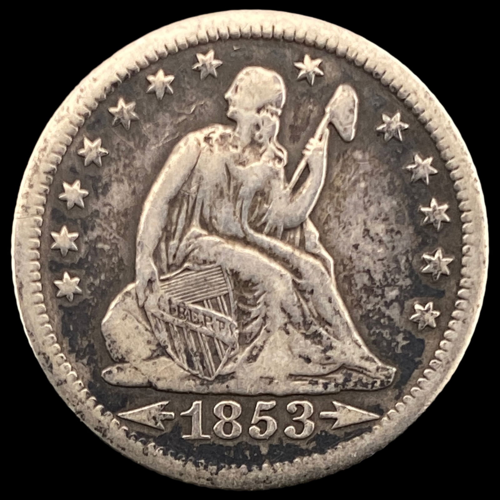 1853-O Silver Seated Liberty Quarter LIGHTLY CIRCULATED (1 of 2)