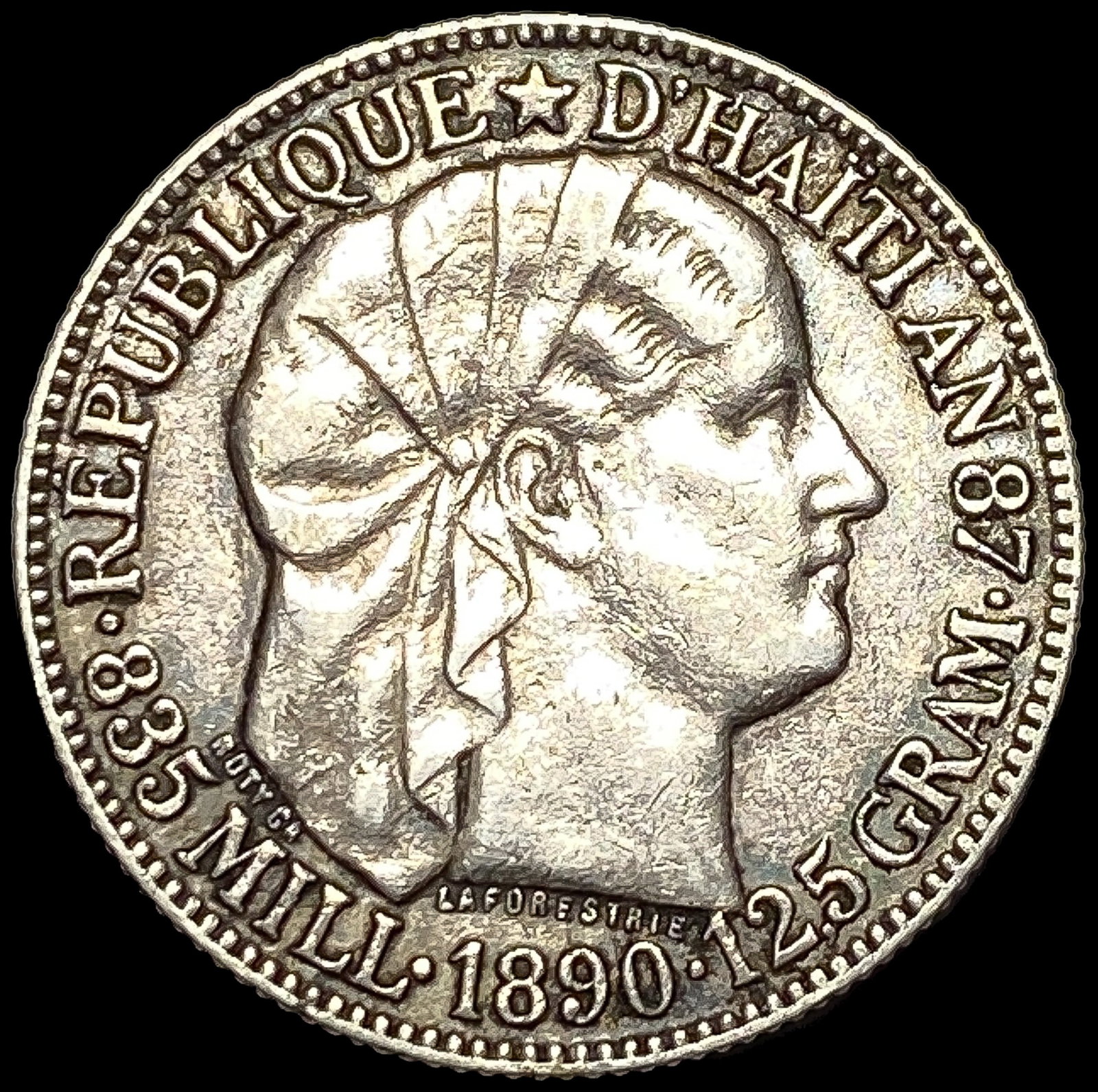 1890 Haiti Silver 50 Centimes CLOSELY UNCIRCULATED: 1890 Haiti Silver 50 Centimes CLOSELY UNCIRCULATED